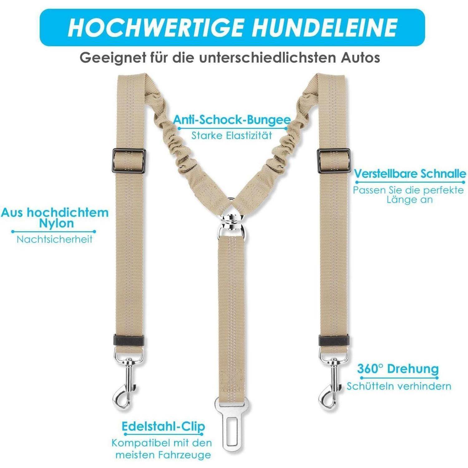 Anschnallgurt Hund Auto Verstellbar Reflektierend 2 Klein in 1 Beige