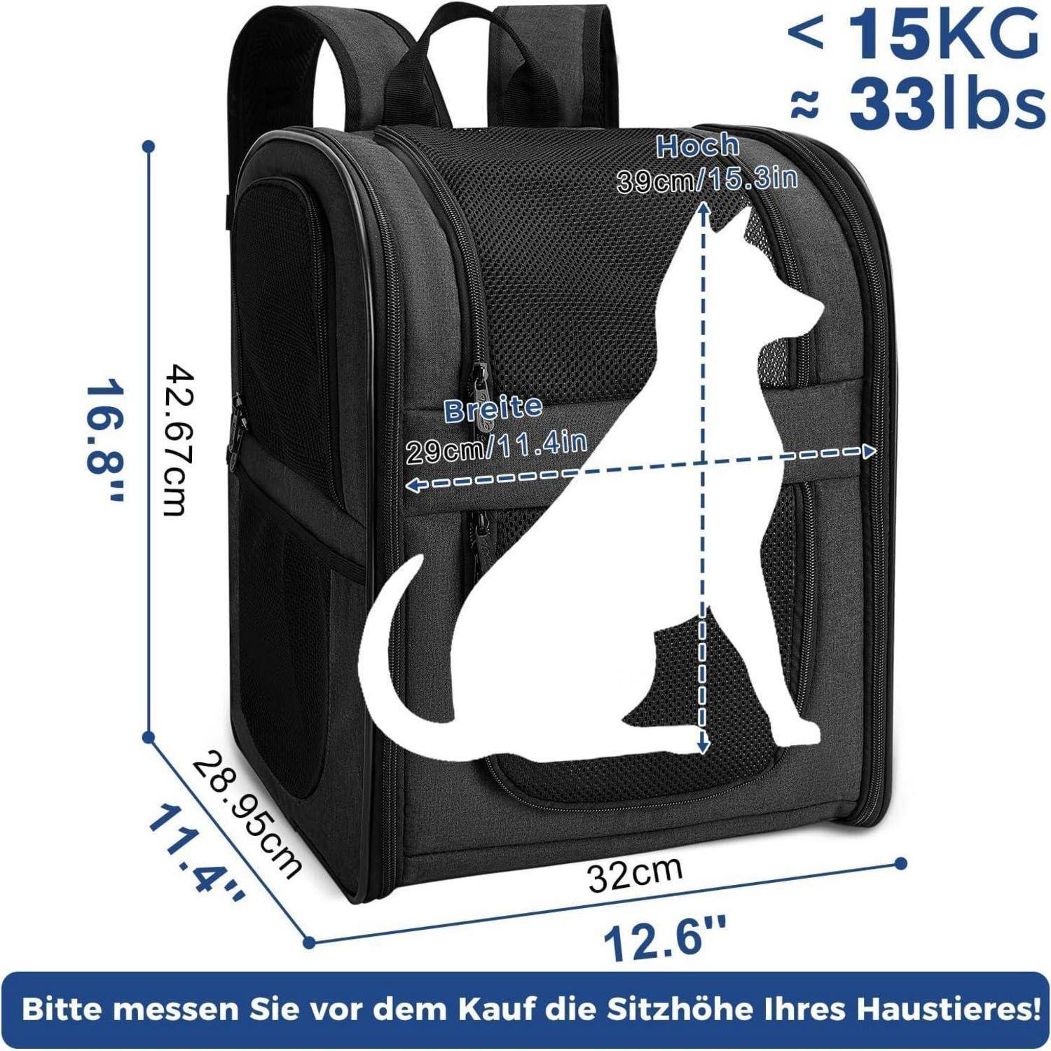 Hunderucksack Katzenrucksack Netz Wandern Reisen Schwarz-a