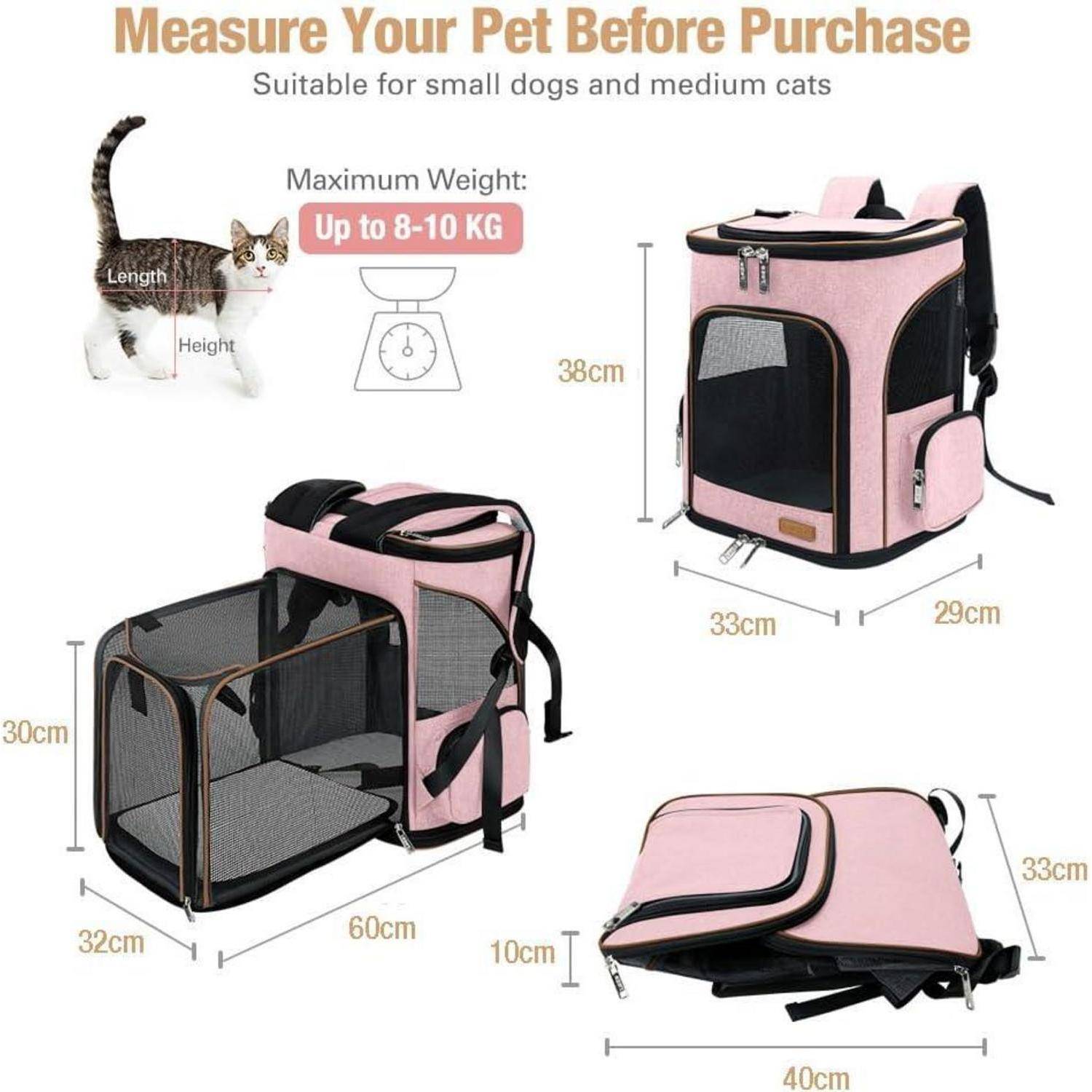 Transportbox-Anleitung für kleine Hunde und mittelgroße Katzen. Maximales Gewicht: 8-10 kg. Abmessungen: 38x33x29 cm. Kontaktieren Sie den Hersteller.
