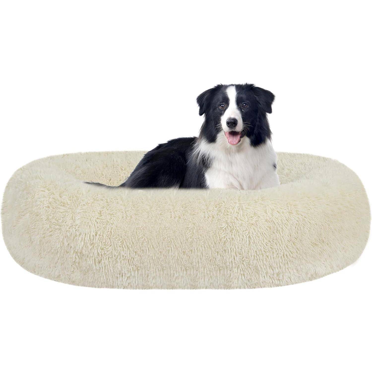 Hundebett orthopädisches Donut rund L 90 x B 90 x H 20 cm Beige