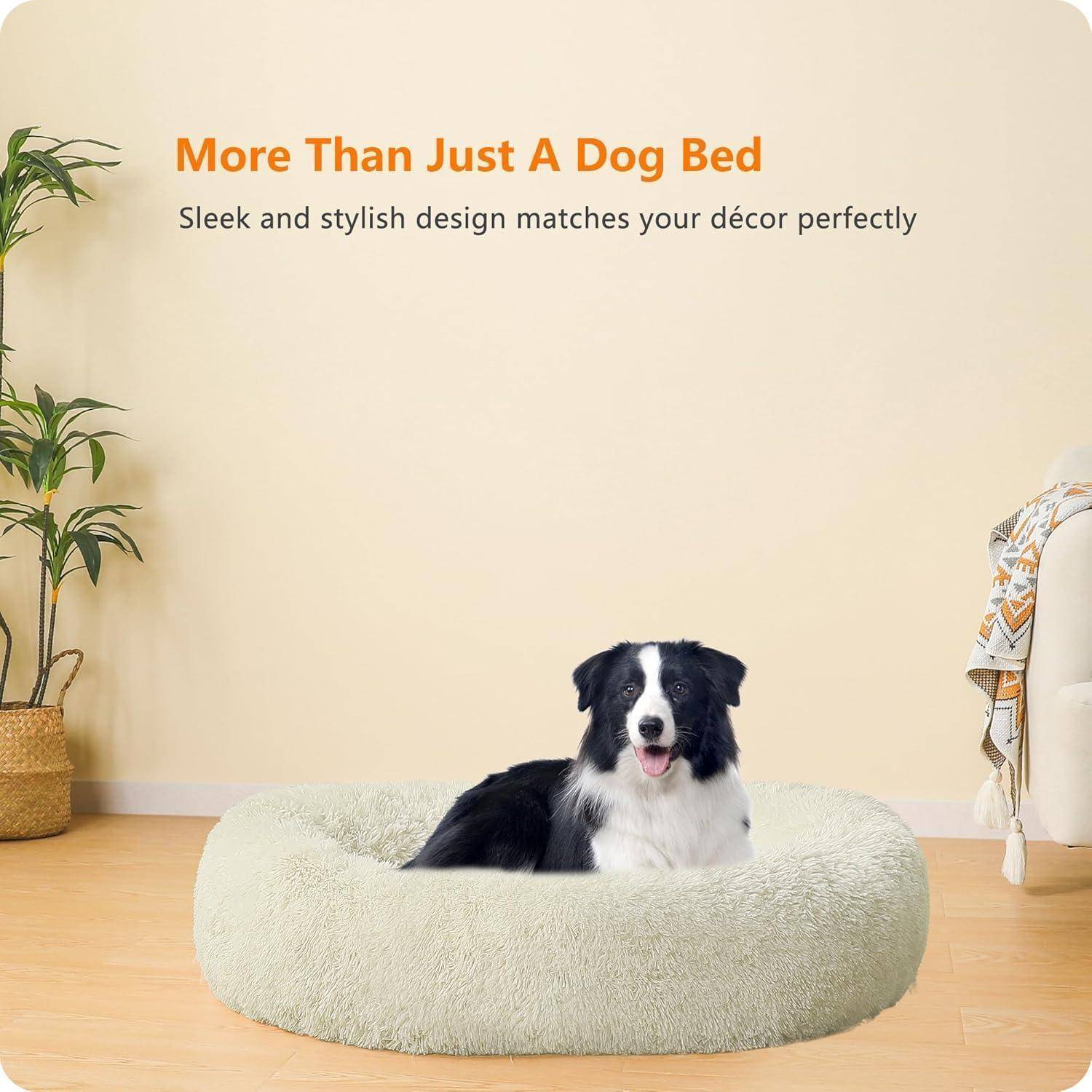 Hundebett orthopädisches Donut rund L 90 x B 90 x H 20 cm Beige