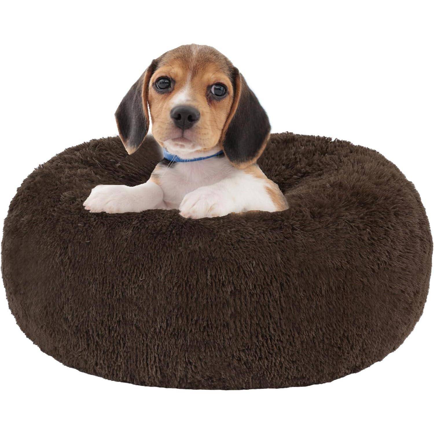 Hundebett orthopädisches rund Donut L 60 x B 60 x H 18 cm Braun
