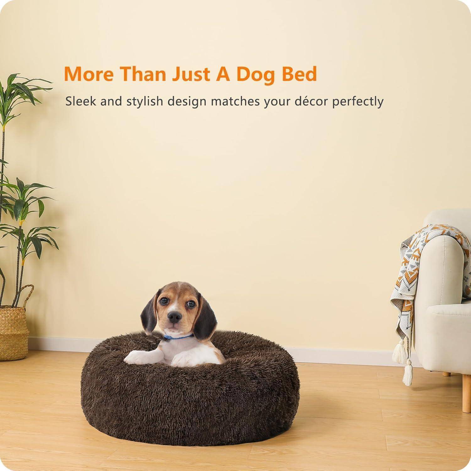 Hundebett orthopädisches rund Donut L 60 x B 60 x H 18 cm Braun