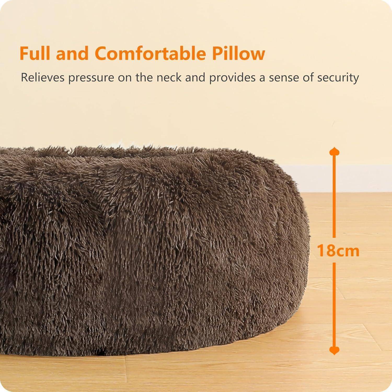 Hundebett orthopädisches rund Donut L 60 x B 60 x H 18 cm Braun