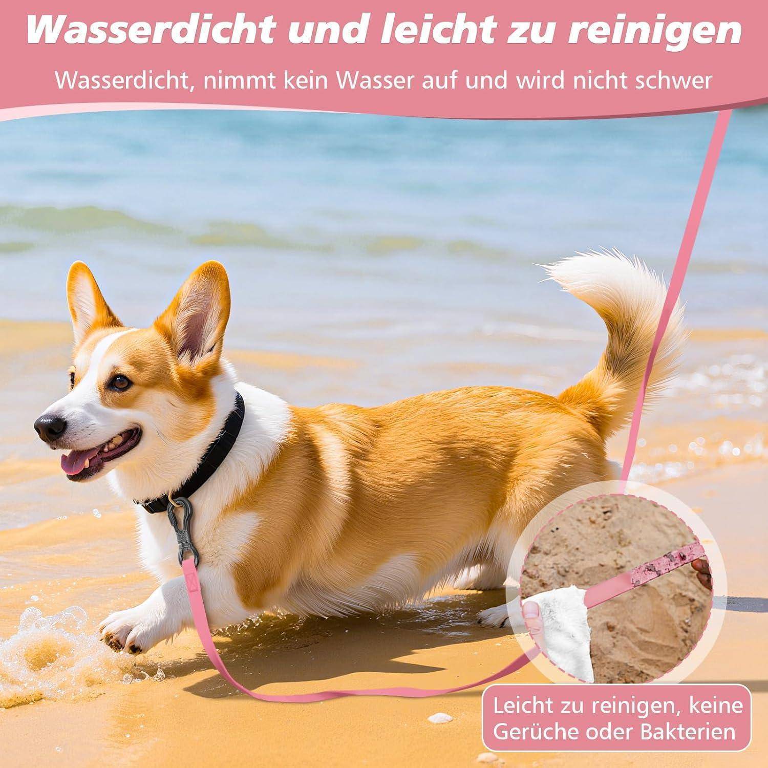 Schleppleine Hund wasserdicht Karabiner Handschlaufe 8M Rosa