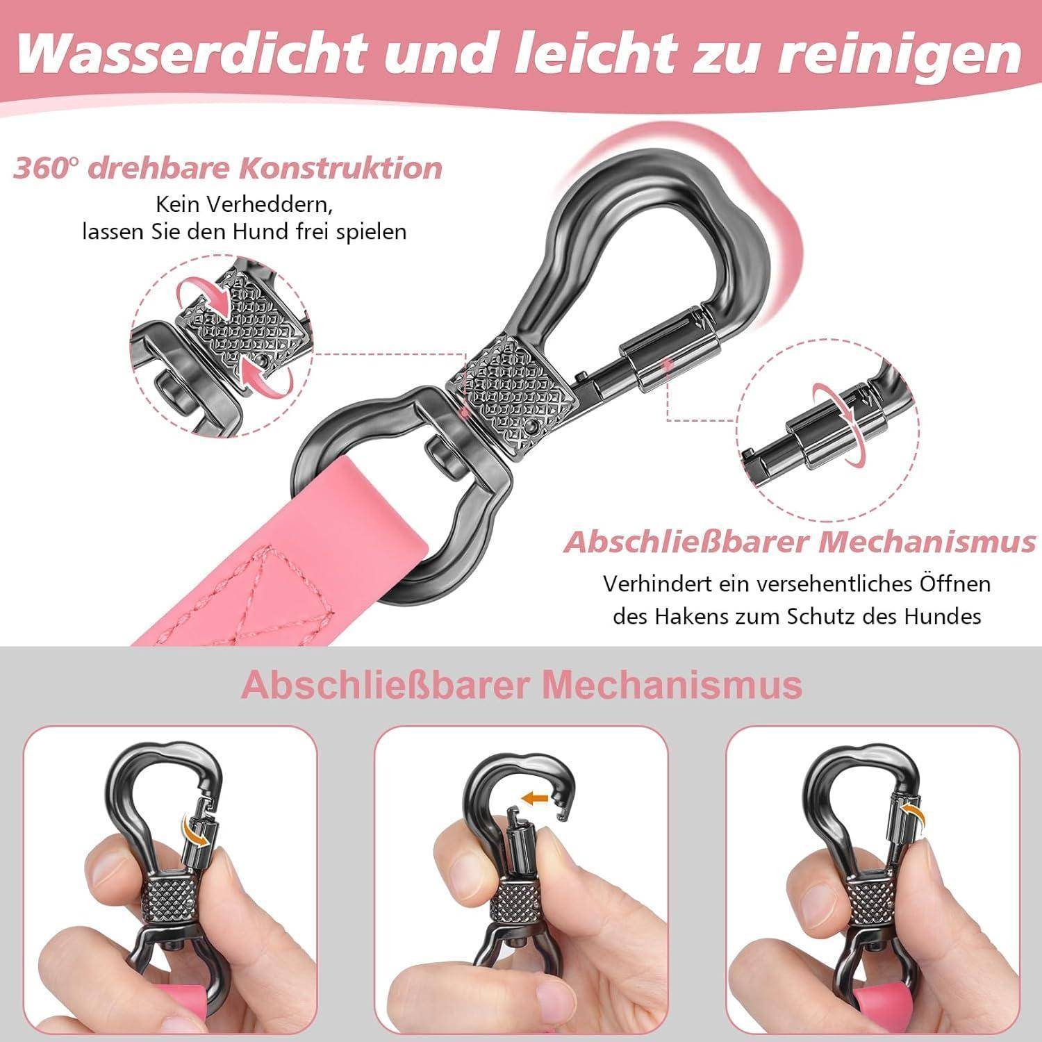 Schleppleine Hund wasserdicht Karabiner Handschlaufe 8M Rosa
