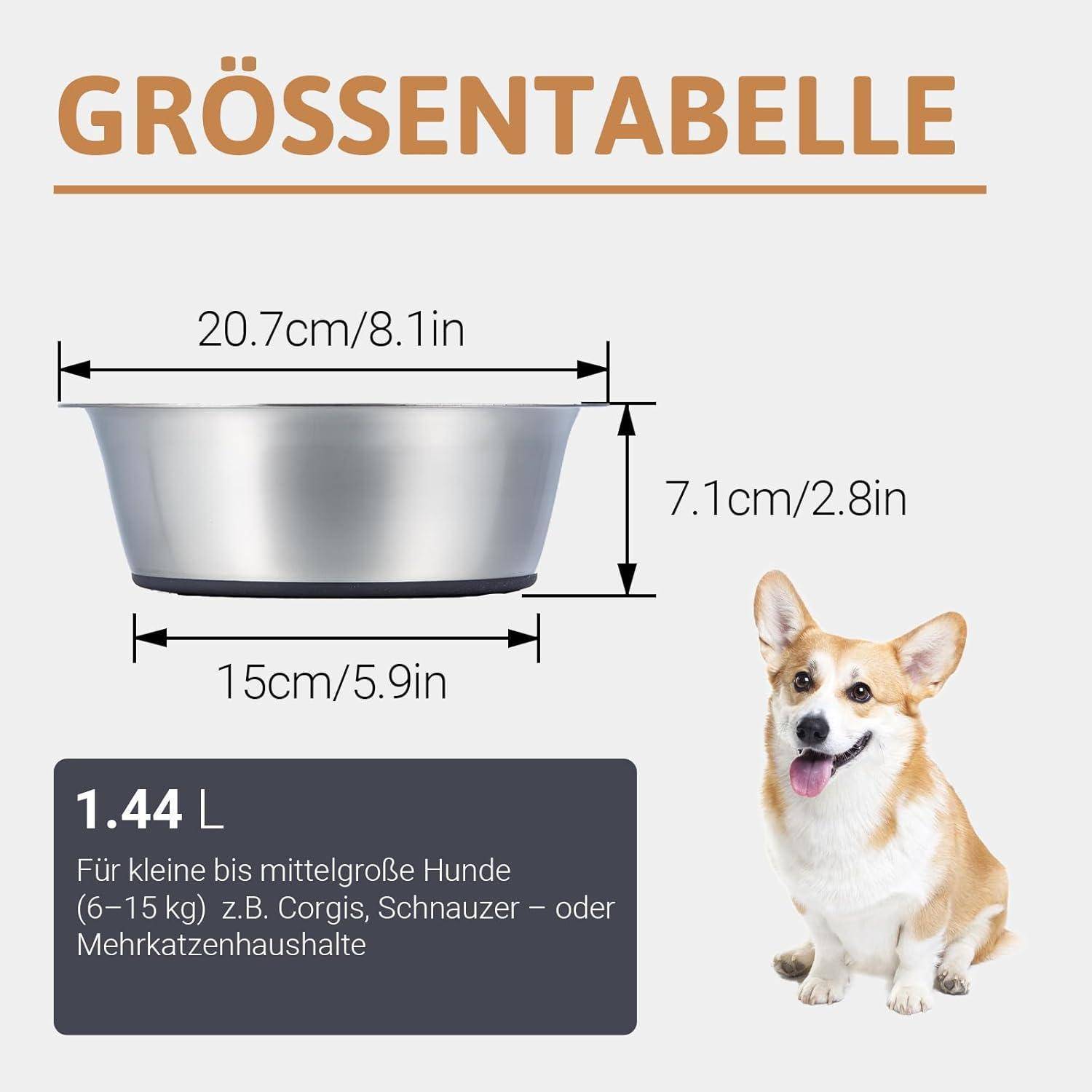 Hundenapf Edelstahl Silikonboden 1,44L 2 Stück Rostfreier Stahl