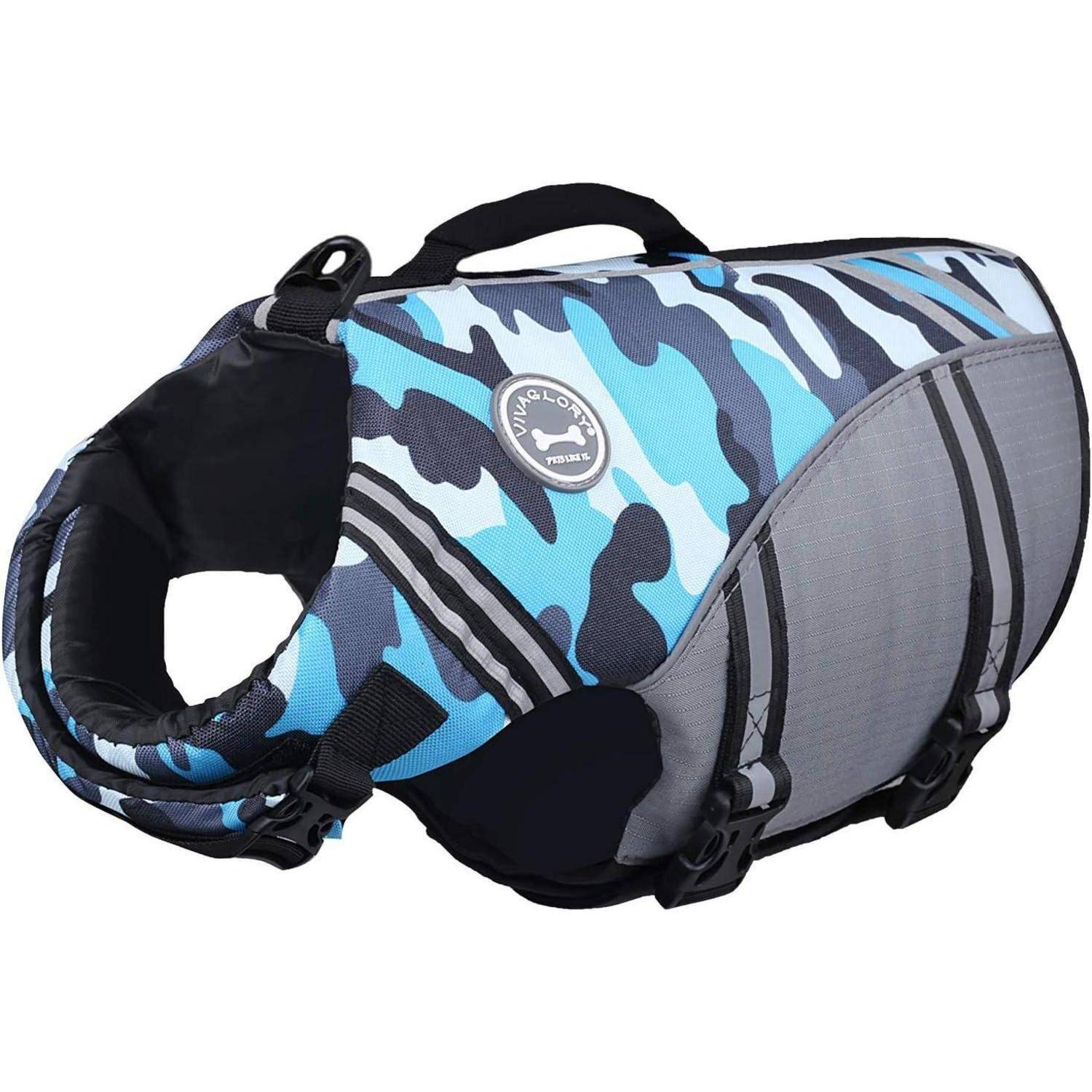 Schwimmweste Hund Schwimmhilfe M: 56-64 cm (Brustkorbumfang) Camo Blau