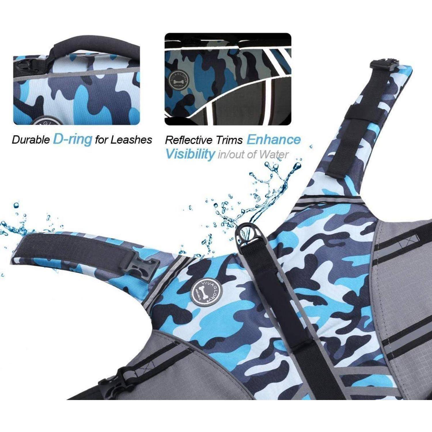 Schwimmweste Hund Schwimmhilfe M: 56-64 cm (Brustkorbumfang) Camo Blau