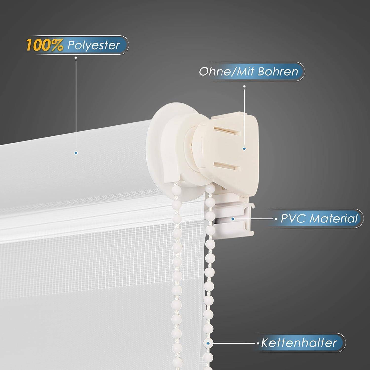 Doppelrollo Klemmfix ohne Bohren Duo Rollos für Fenster weiß 45x150cm