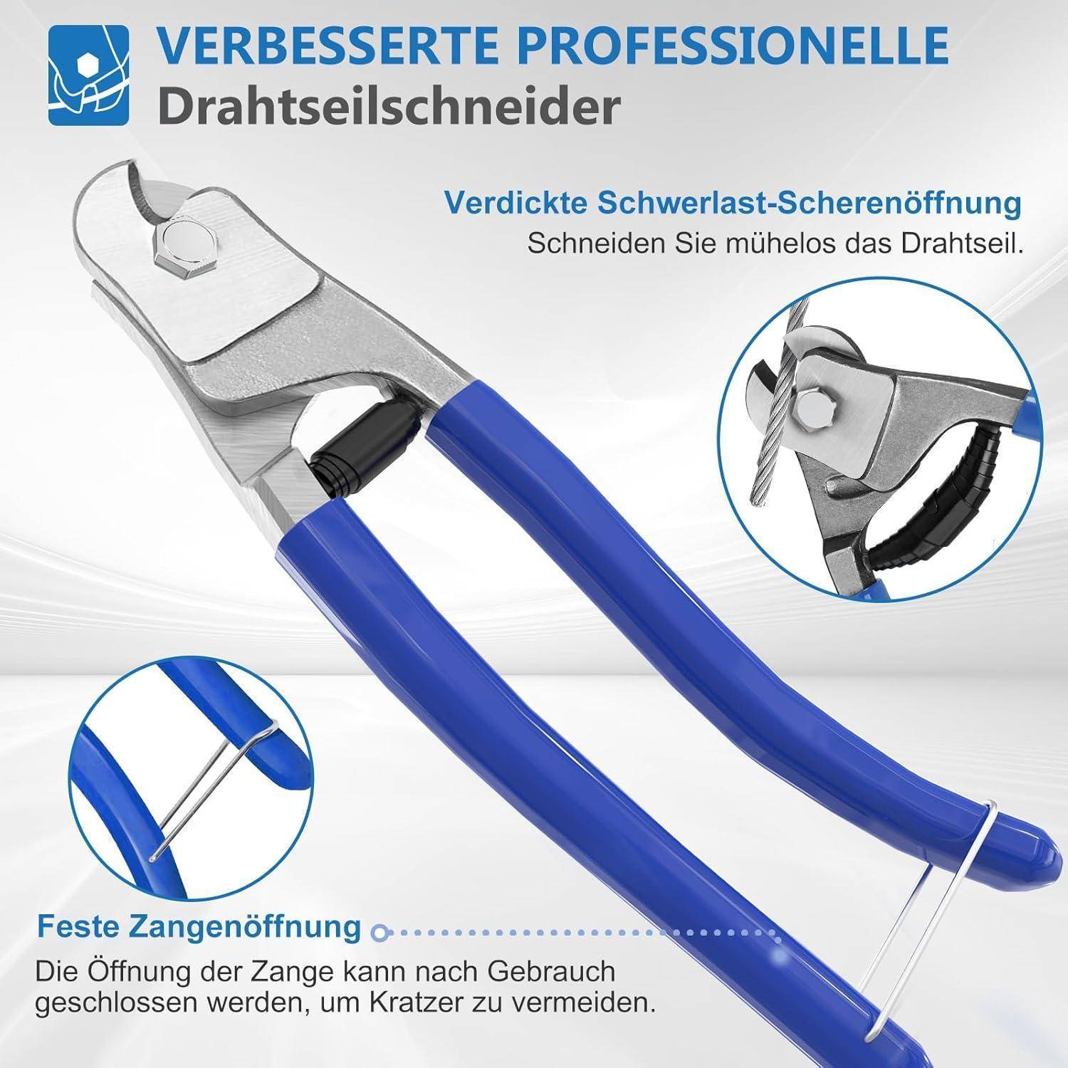 Verbesserte professionelle Drahtseilschneider: Robustes Schneidwerkzeug mit verstärkten Backen und sicherem Griff zum Durchtrennen von Drahtseilen.