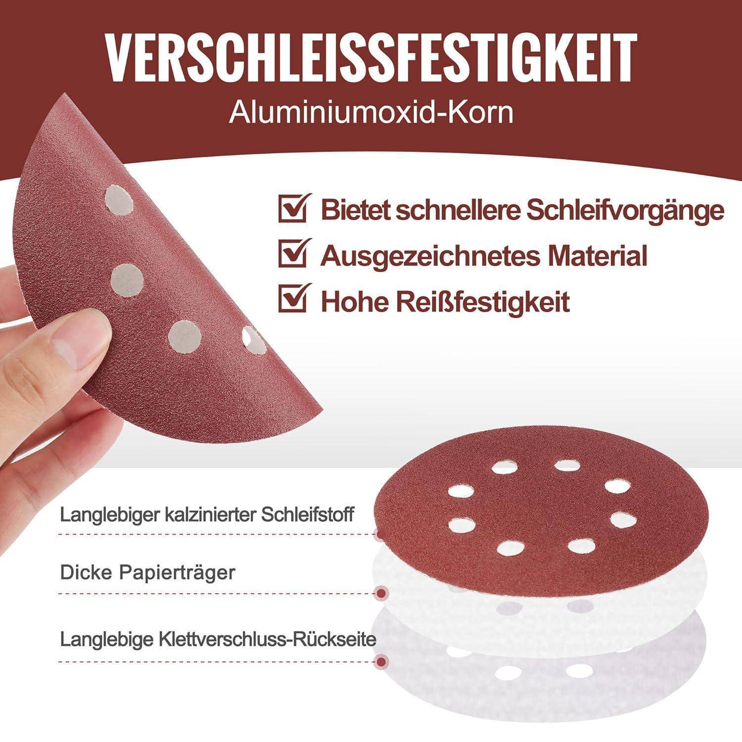 Hand, die kreisförmiges Schleifpapier mit der Aufschrift 