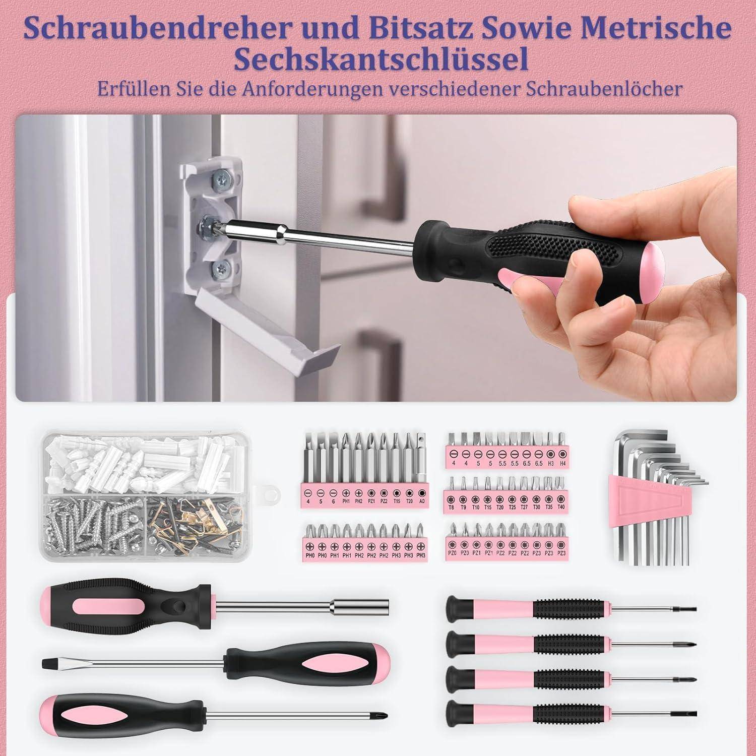Werkzeugkoffer gefüllt 281tlg Multifunktions-Set in Rosa