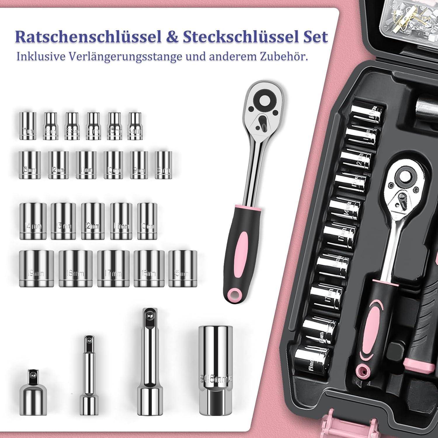 Werkzeugkoffer gefüllt 281tlg Multifunktions-Set in Rosa