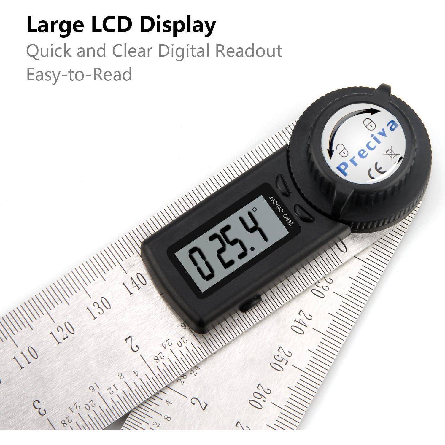 Ein digitaler Messschieber zeigt '25,4' auf seinem LCD-Bildschirm und gibt eine Messung an. Text darüber liest sich: 'Großes LCD-Display, schnelle und klare digitale Anzeige, leicht zu lesen'.