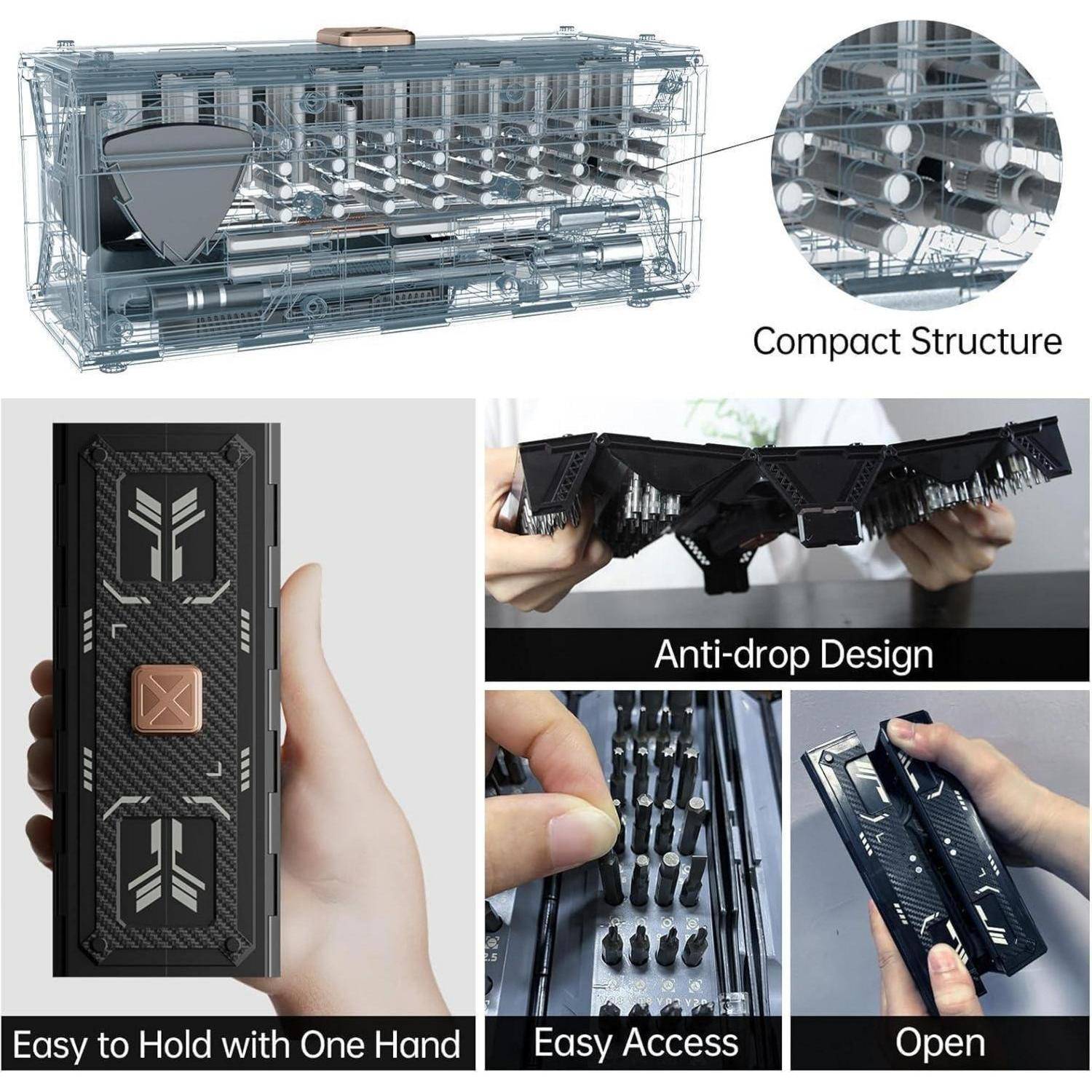 Batterie-Aufbewahrungsgehäuse mit kompakter Struktur, stoßfester Konstruktion. Mit Funktionen für einfaches Halten, Zugriff und Öffnen mit nur einer Hand.