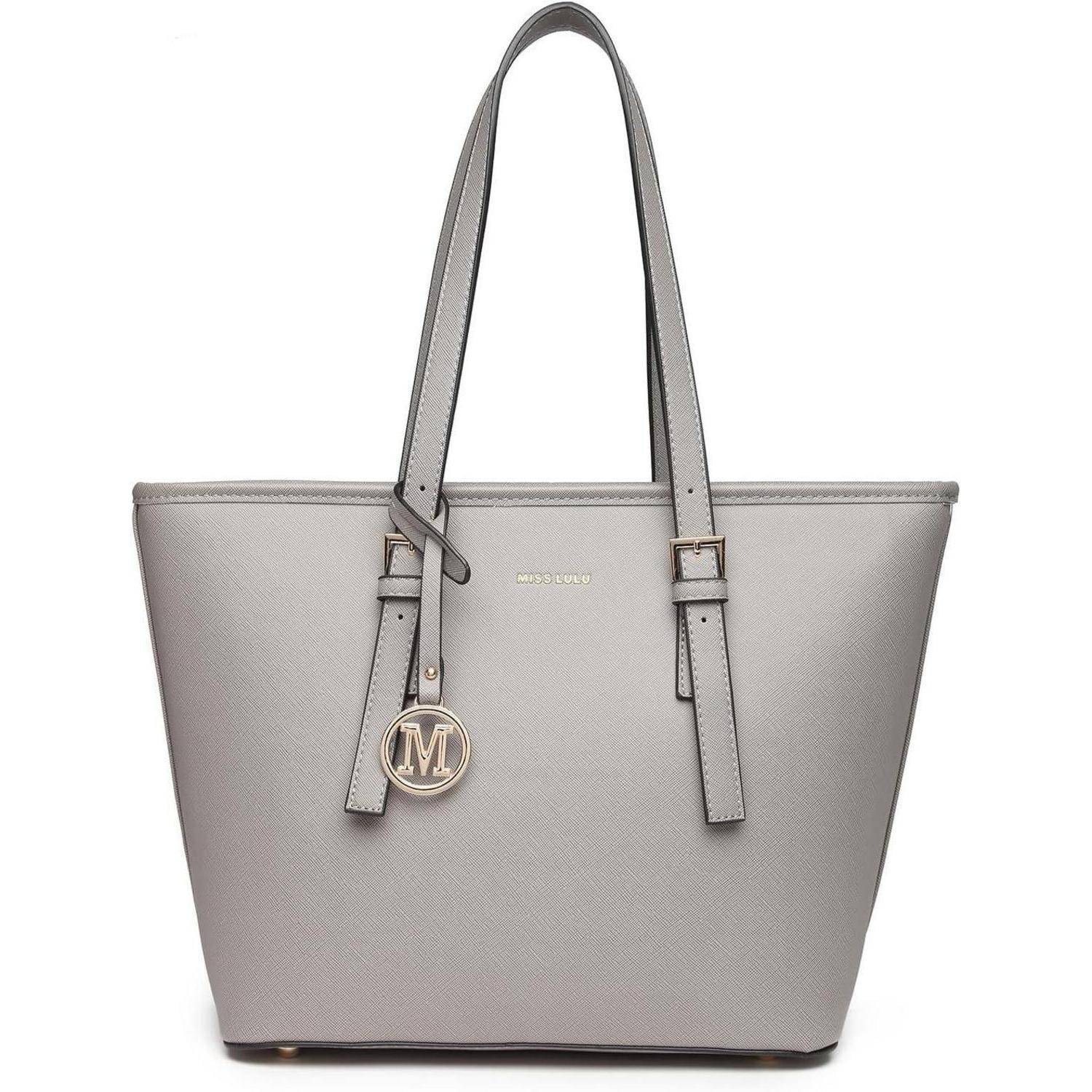 Große Graue Damen Shopper Handtasche Kunstleder Henkeltasche