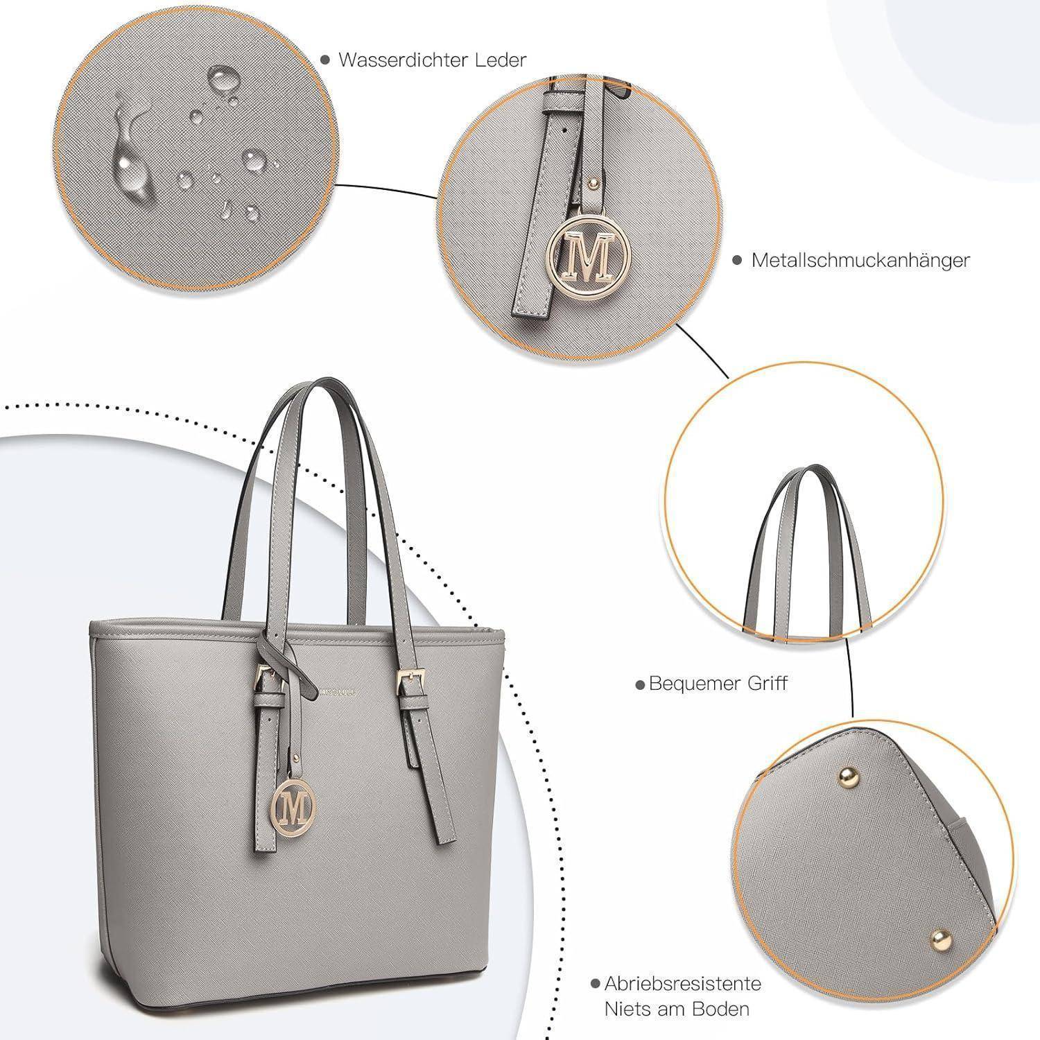 Große Graue Damen Shopper Handtasche Kunstleder Henkeltasche