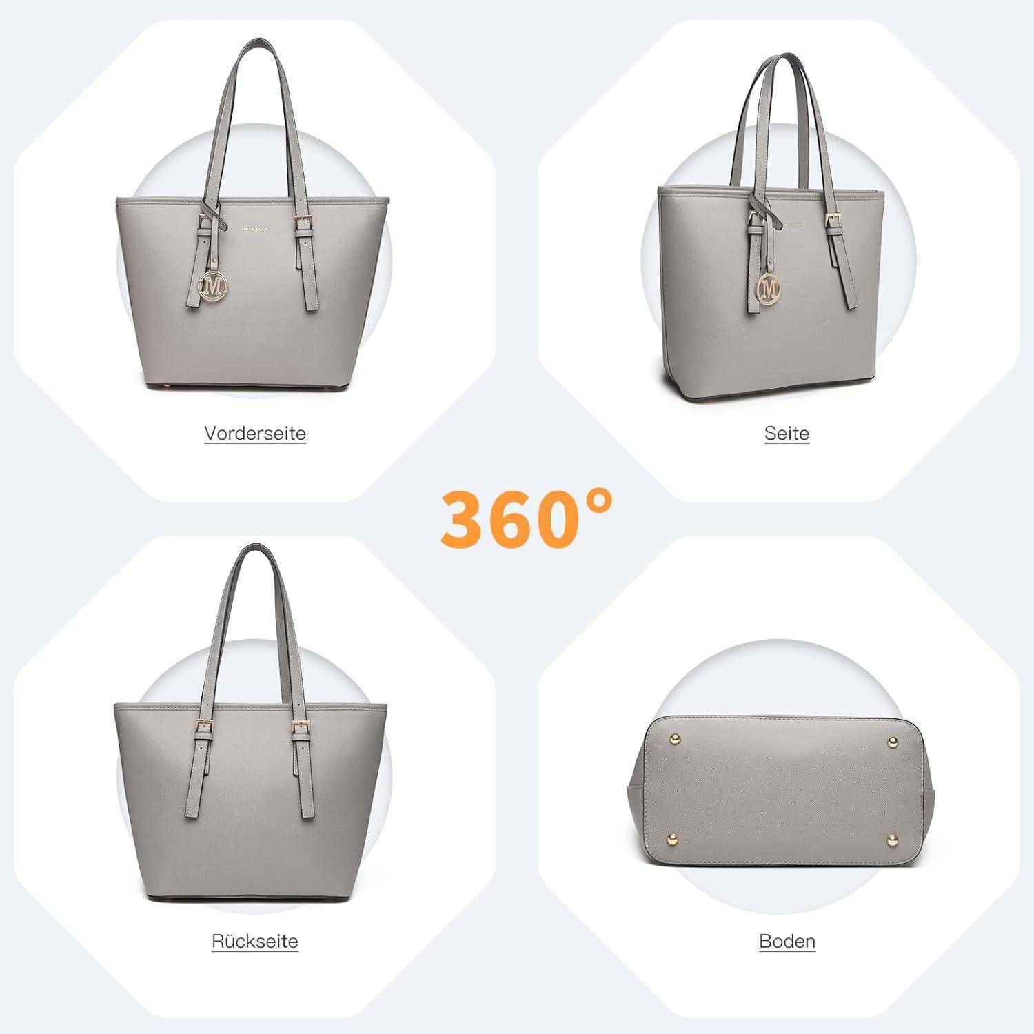 Große Graue Damen Shopper Handtasche Kunstleder Henkeltasche
