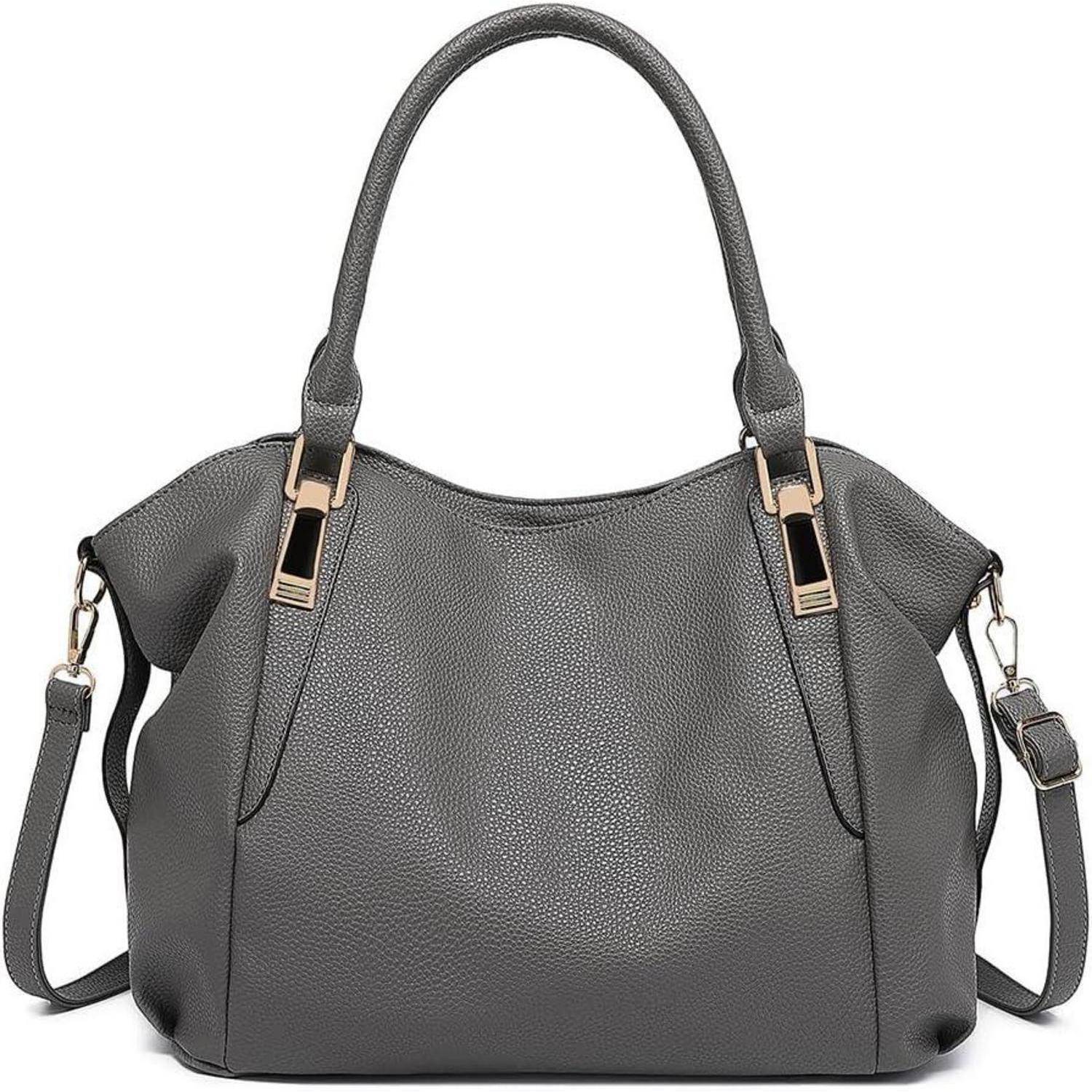 Damen Handtasche Groß Shopper Tote Bag PU Leder Dunkelgrau