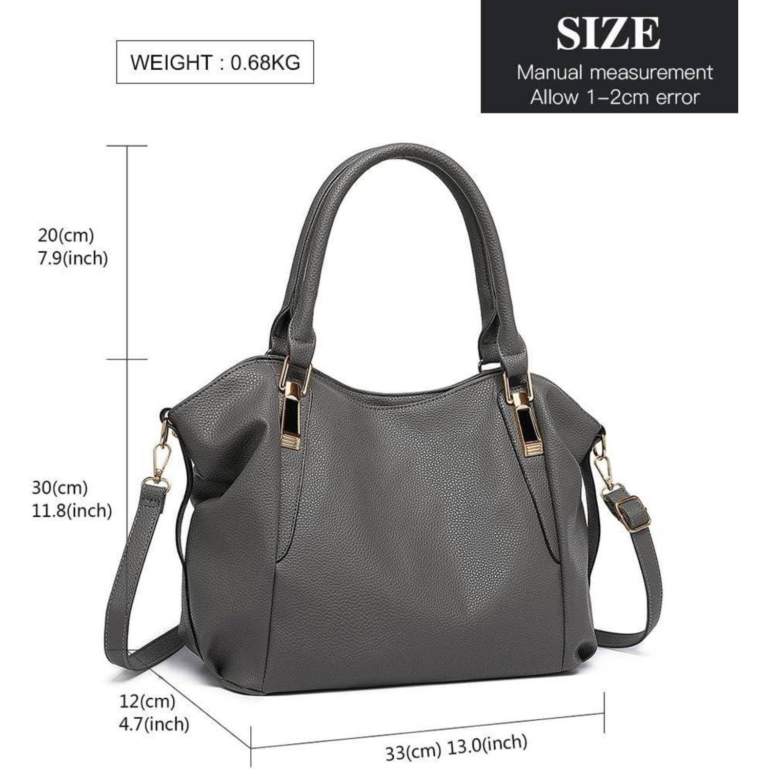 Damen Handtasche Groß Shopper Tote Bag PU Leder Dunkelgrau