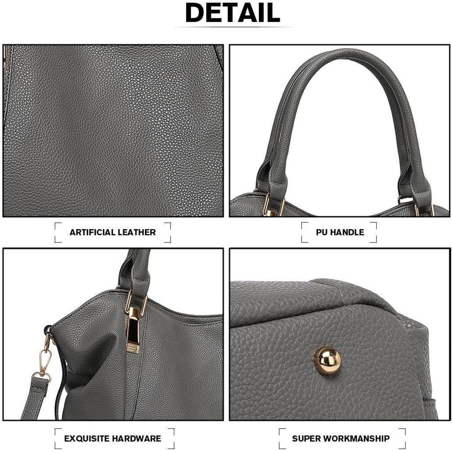 Damen Handtasche Groß Shopper Tote Bag PU Leder Dunkelgrau