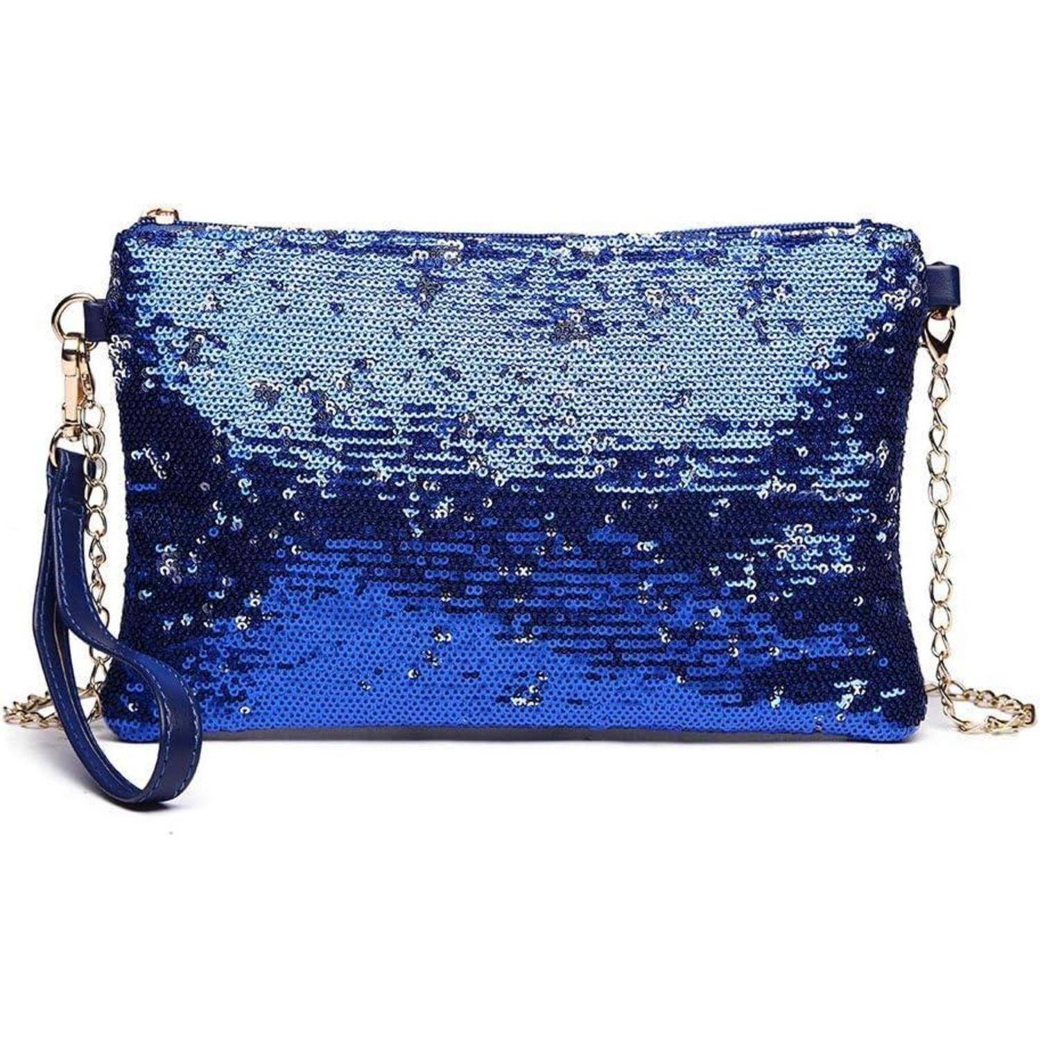Damen Mini Pailletten Clutch Umhängetasche Schultertasche Magnetic