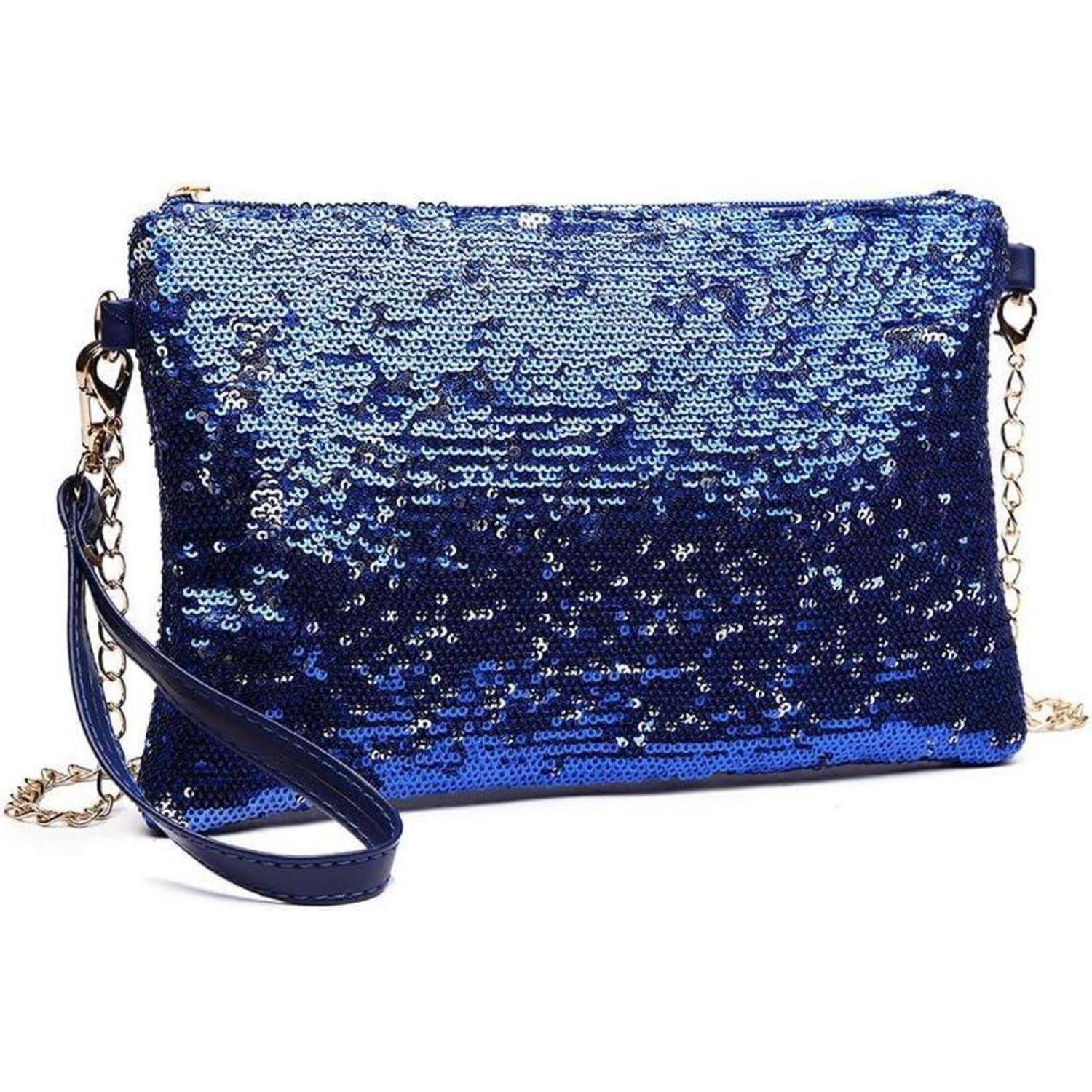 Damen Mini Pailletten Clutch Umhängetasche Schultertasche Magnetic
