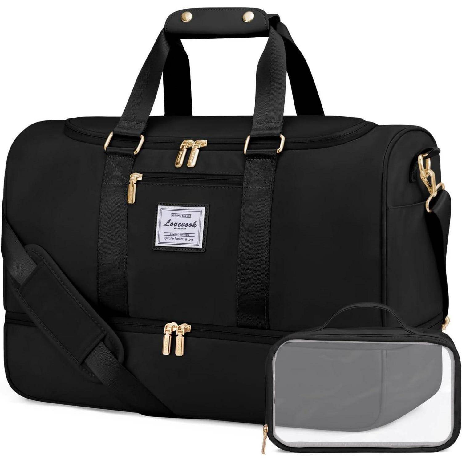 Sporttasche Groß 50L Damen Reisetasche Weekender Schwarz