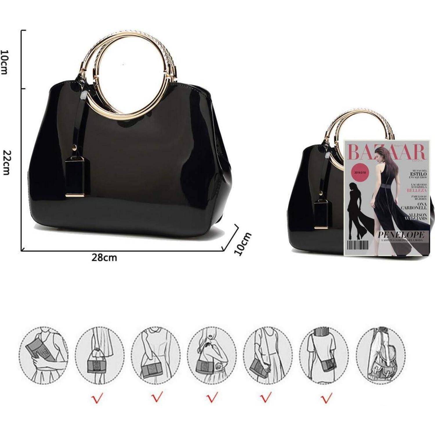 Damen Handtasche PU-Lackleder Henkeltasche Hochzeit Abend