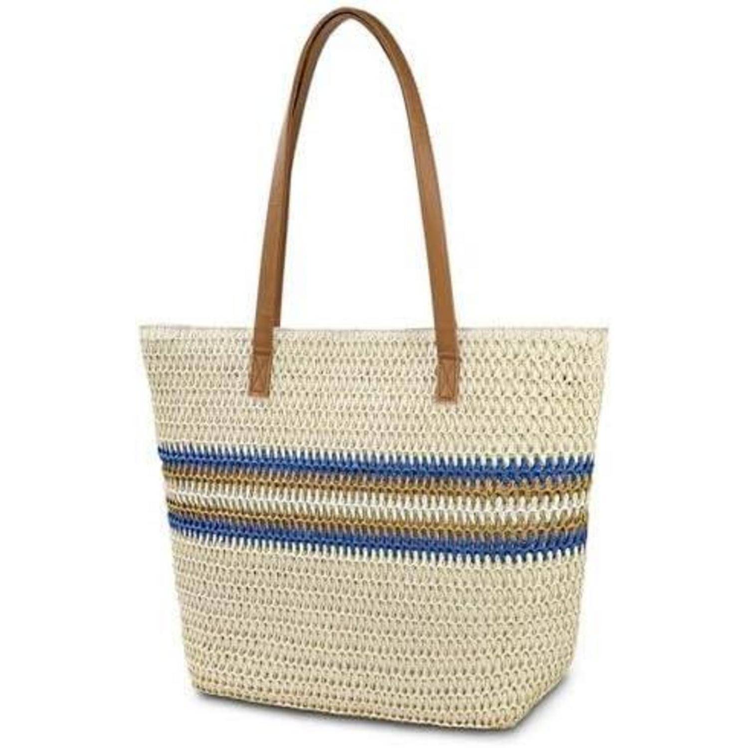 Strohtasche Strandtasche Damen Stroh Umhängetasche groß mit