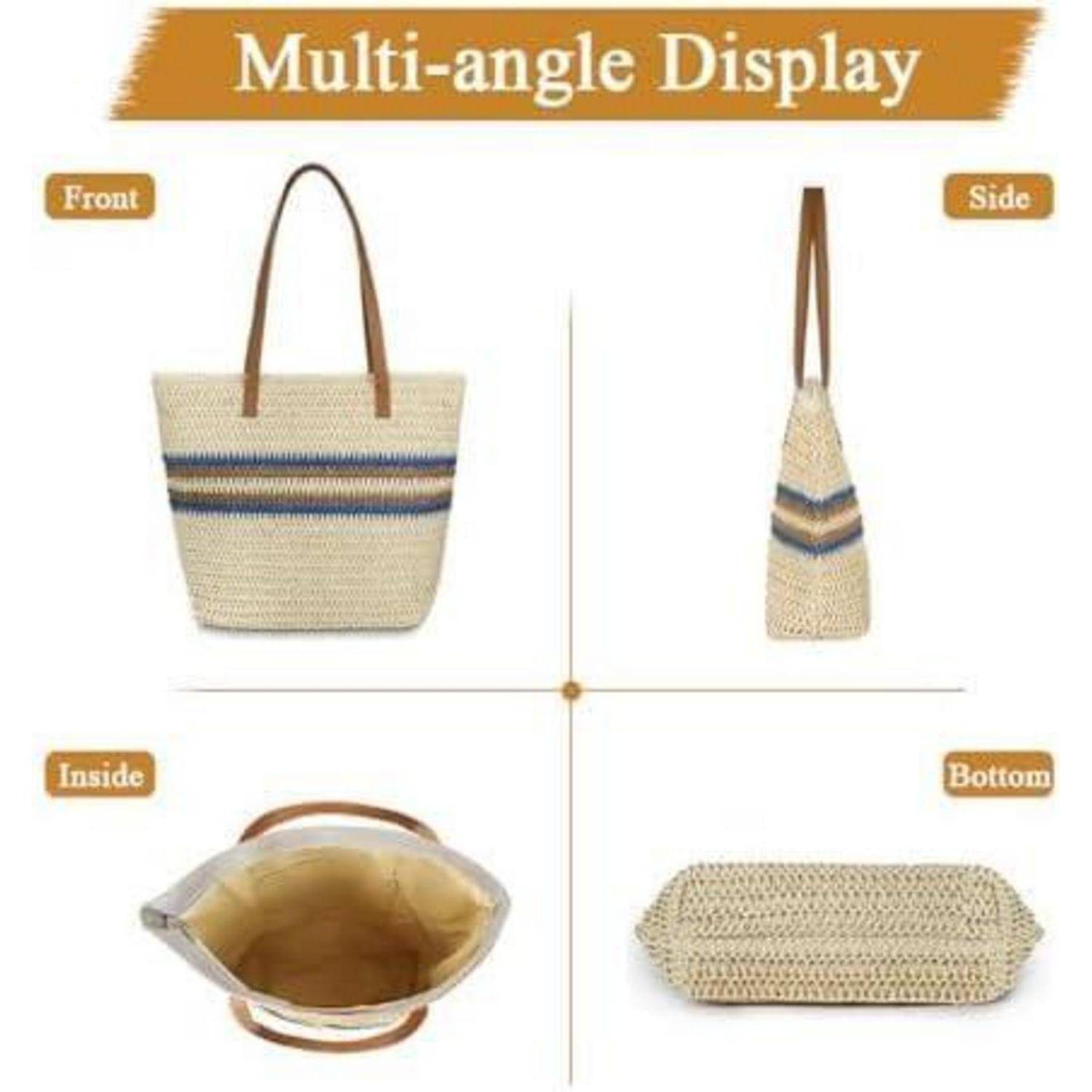 Strohtasche Strandtasche Damen Stroh Umhängetasche groß mit