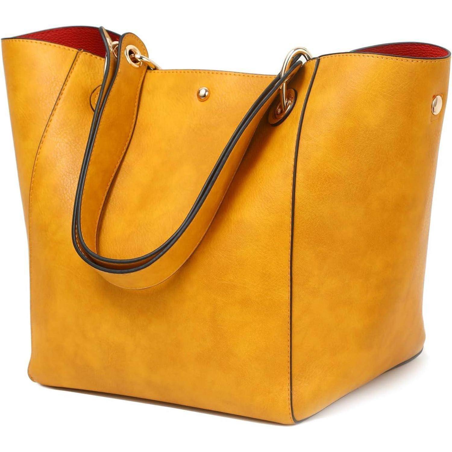 Taschen Damen Leder Shopper Henkeltaschen Schultasche Arbeit Gelb