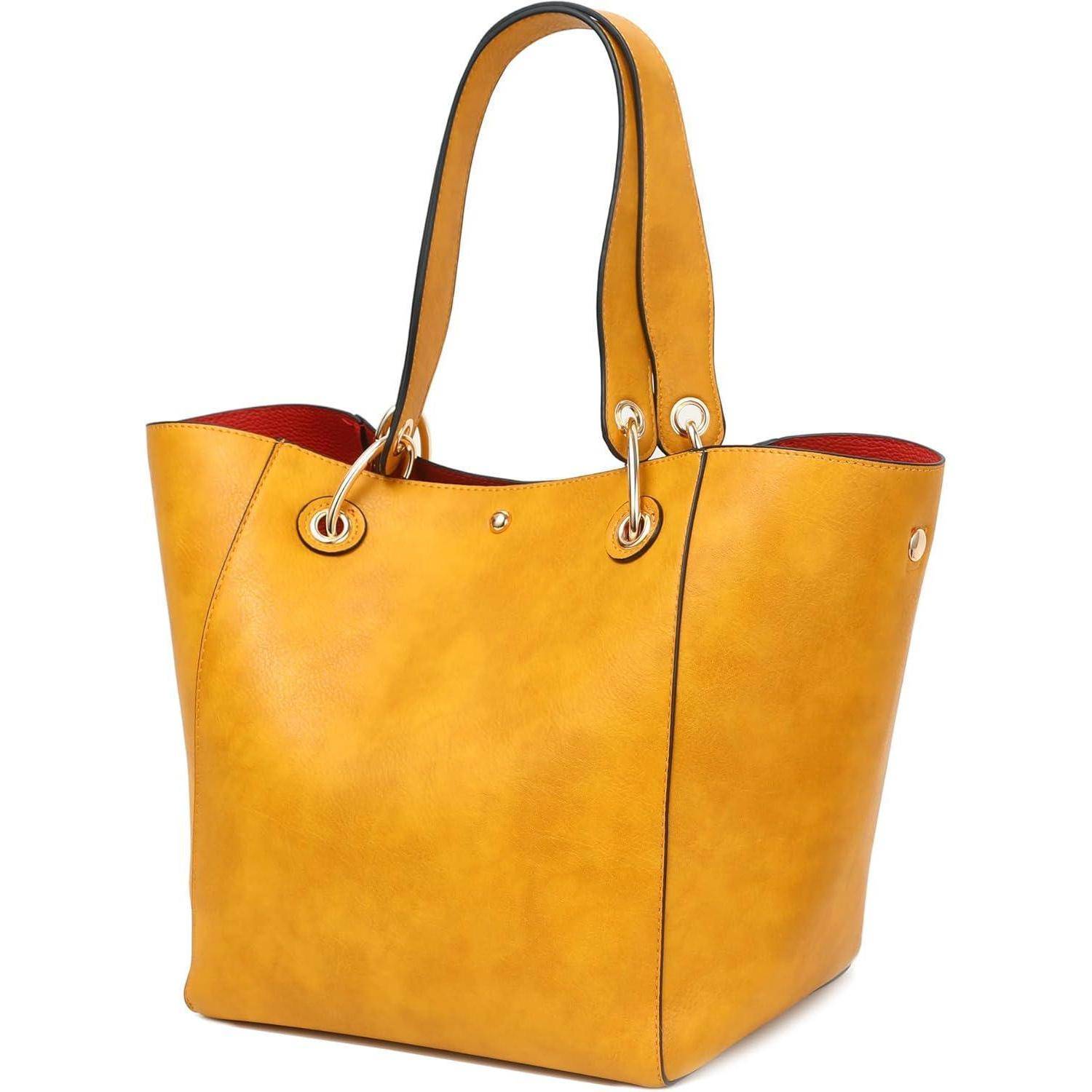 Taschen Damen Leder Shopper Henkeltaschen Schultasche Arbeit Gelb