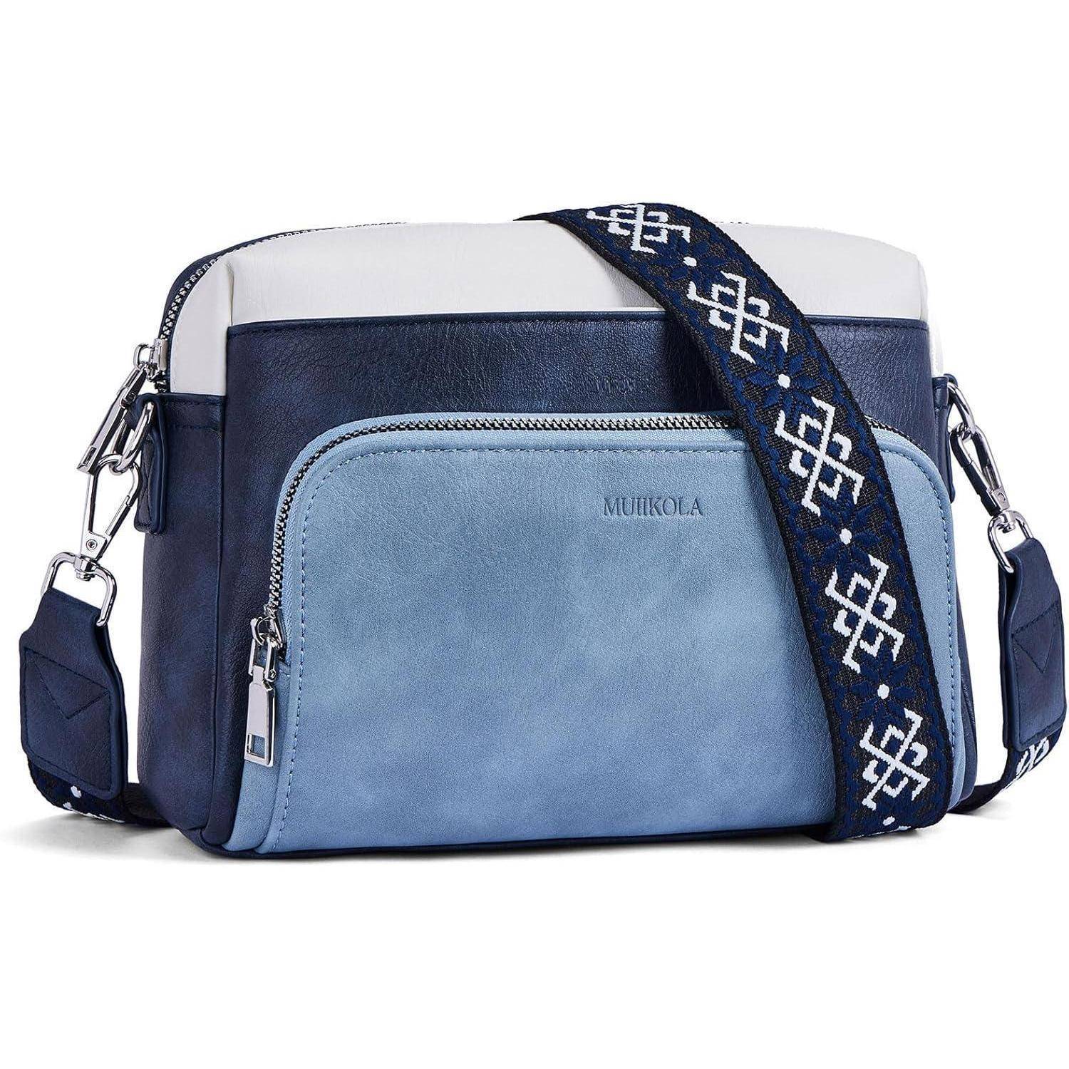 Umhängetasche Damen Crossbody PU Leder Klein A-dreifarbigblau