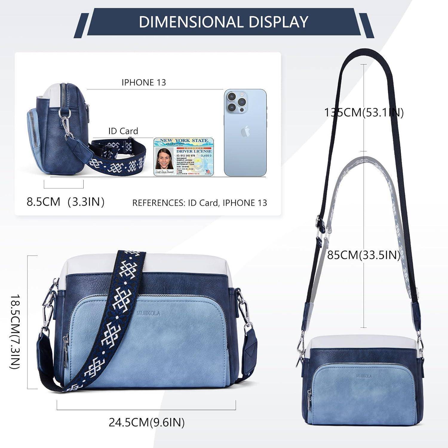 Umhängetasche Damen Crossbody PU Leder Klein A-dreifarbigblau