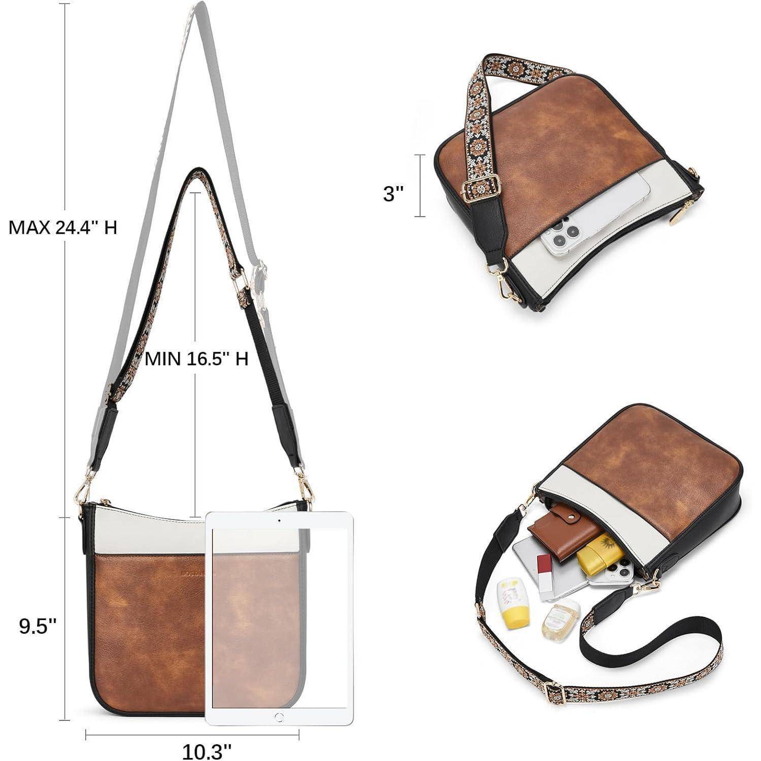 Handtasche Damen Leder Crossbody Umhängetasche 1-beige mit Braun