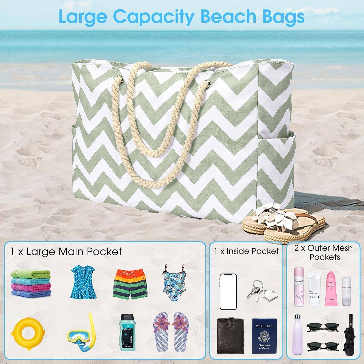 Strandtasche Badetasche Shopper XXL Graugrüne Welle