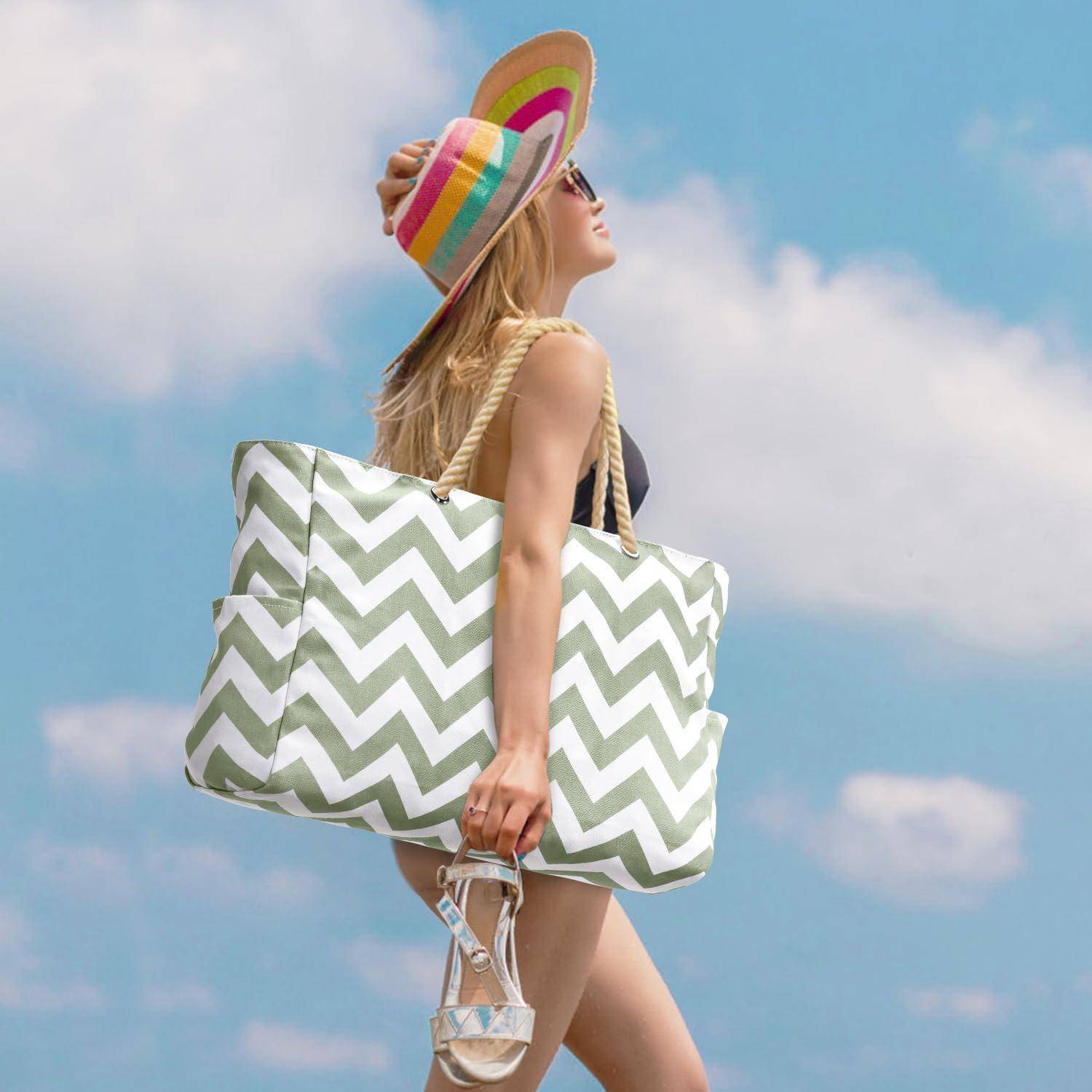 Strandtasche Badetasche Shopper XXL Graugrüne Welle