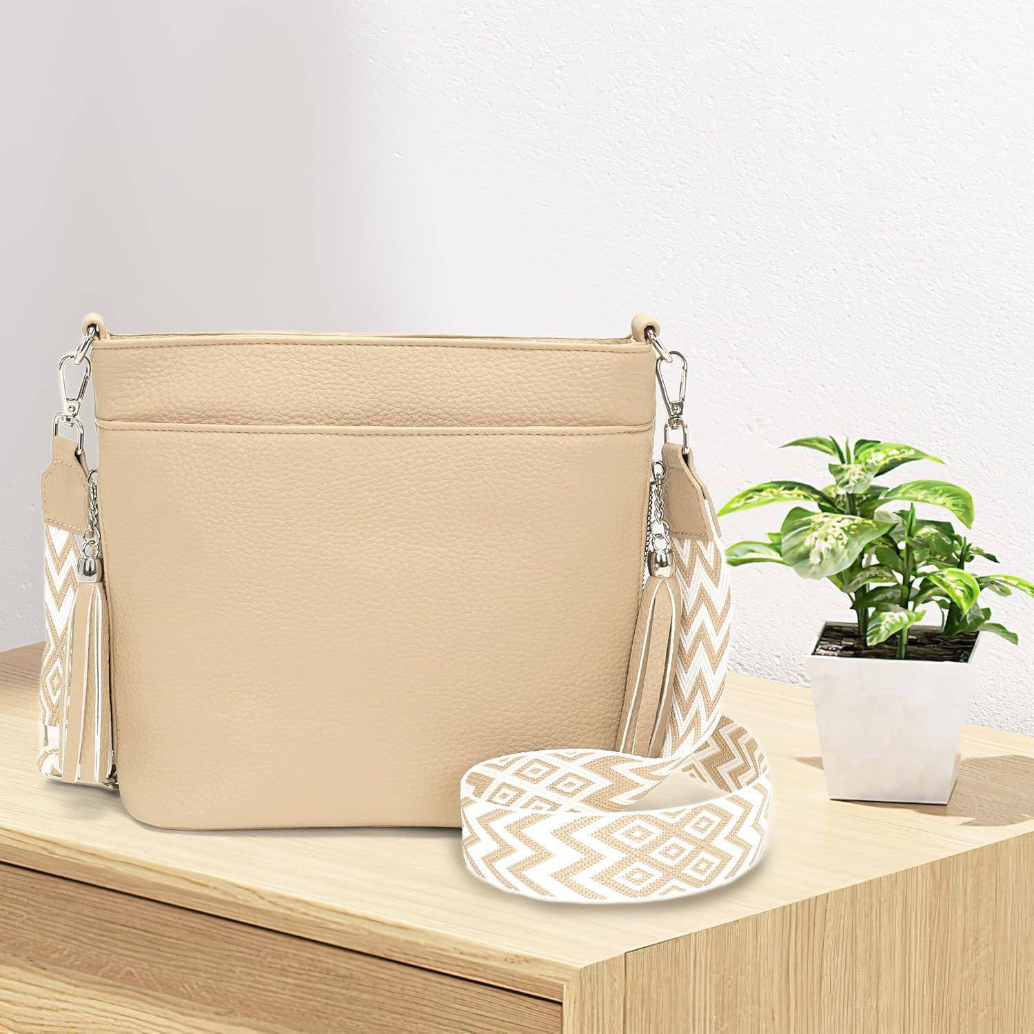 Umhängetasche Damen Mittelgroß Klein Crossbody Leder PU Neu-hellkhaki
