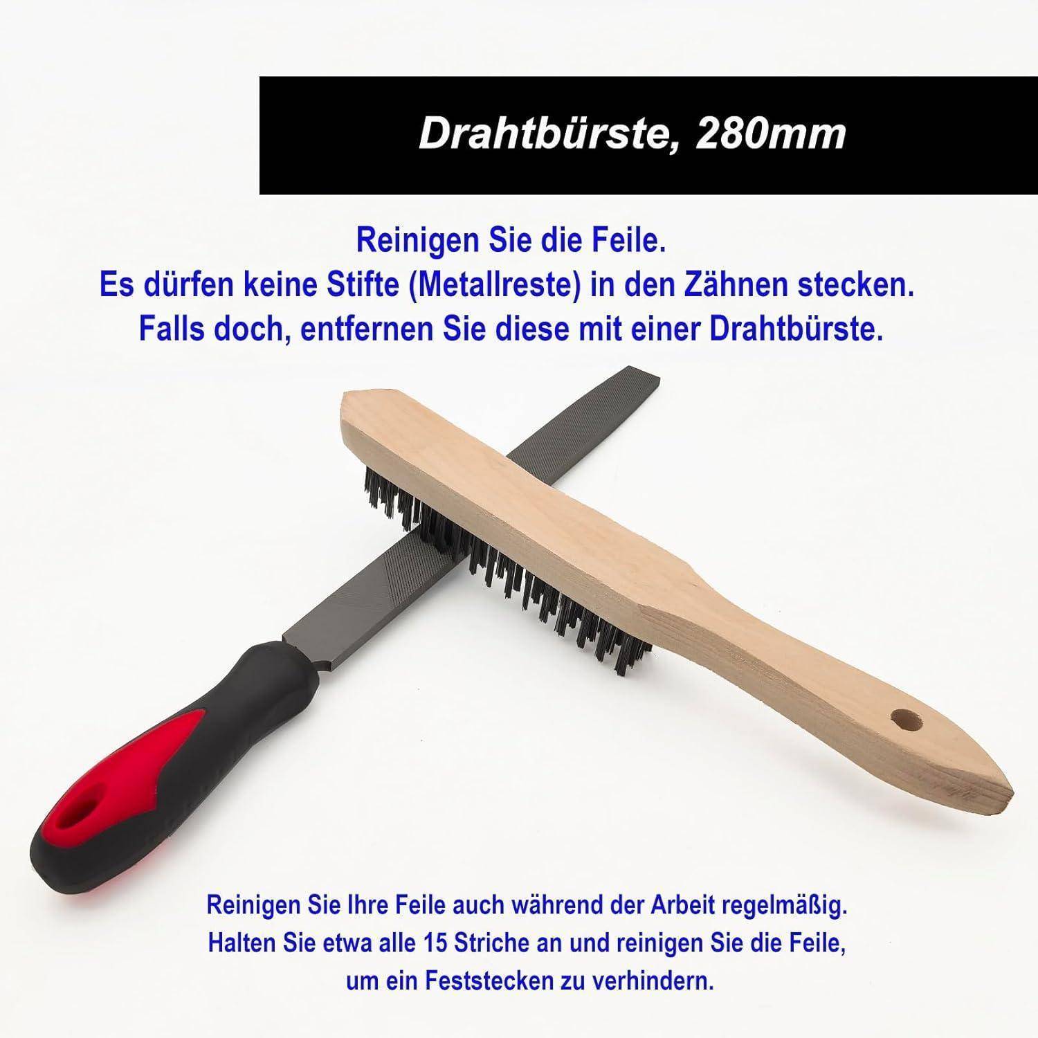 Feilenset 3tlg 250 mm T12 Stahl Flach Halbrund Rund für Metall Holz