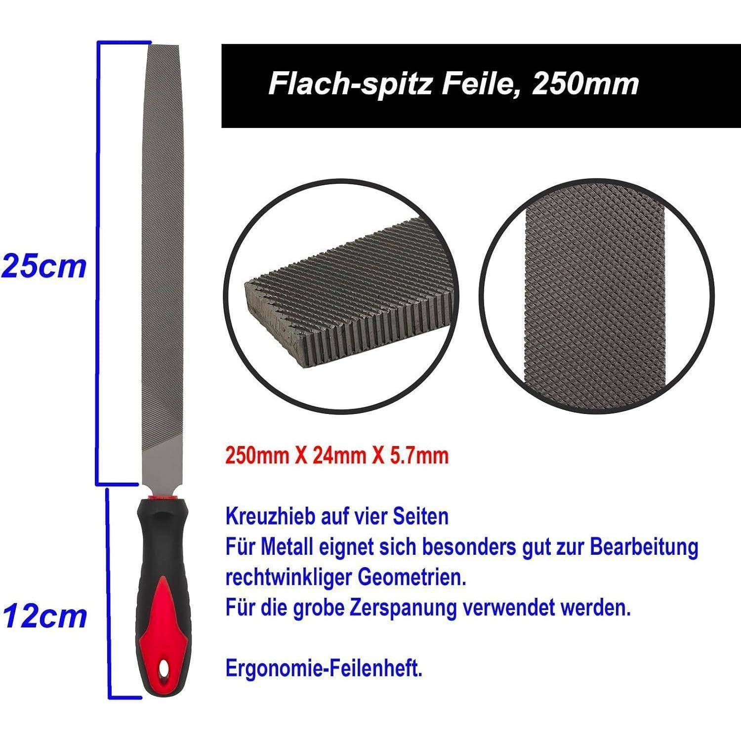 Feilenset 3tlg 250 mm T12 Stahl Flach Halbrund Rund für Metall Holz