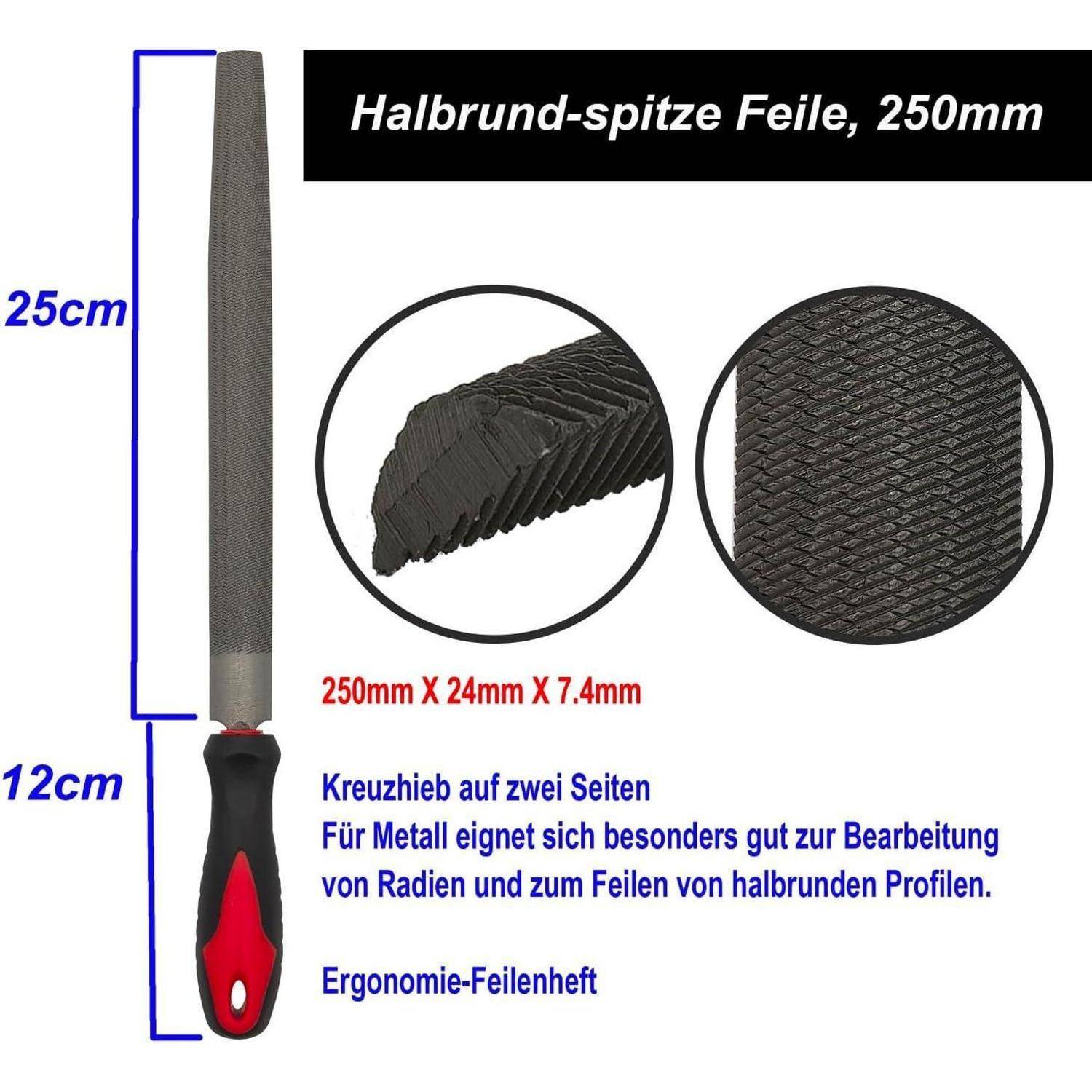 Feilenset 3tlg 250 mm T12 Stahl Flach Halbrund Rund für Metall Holz