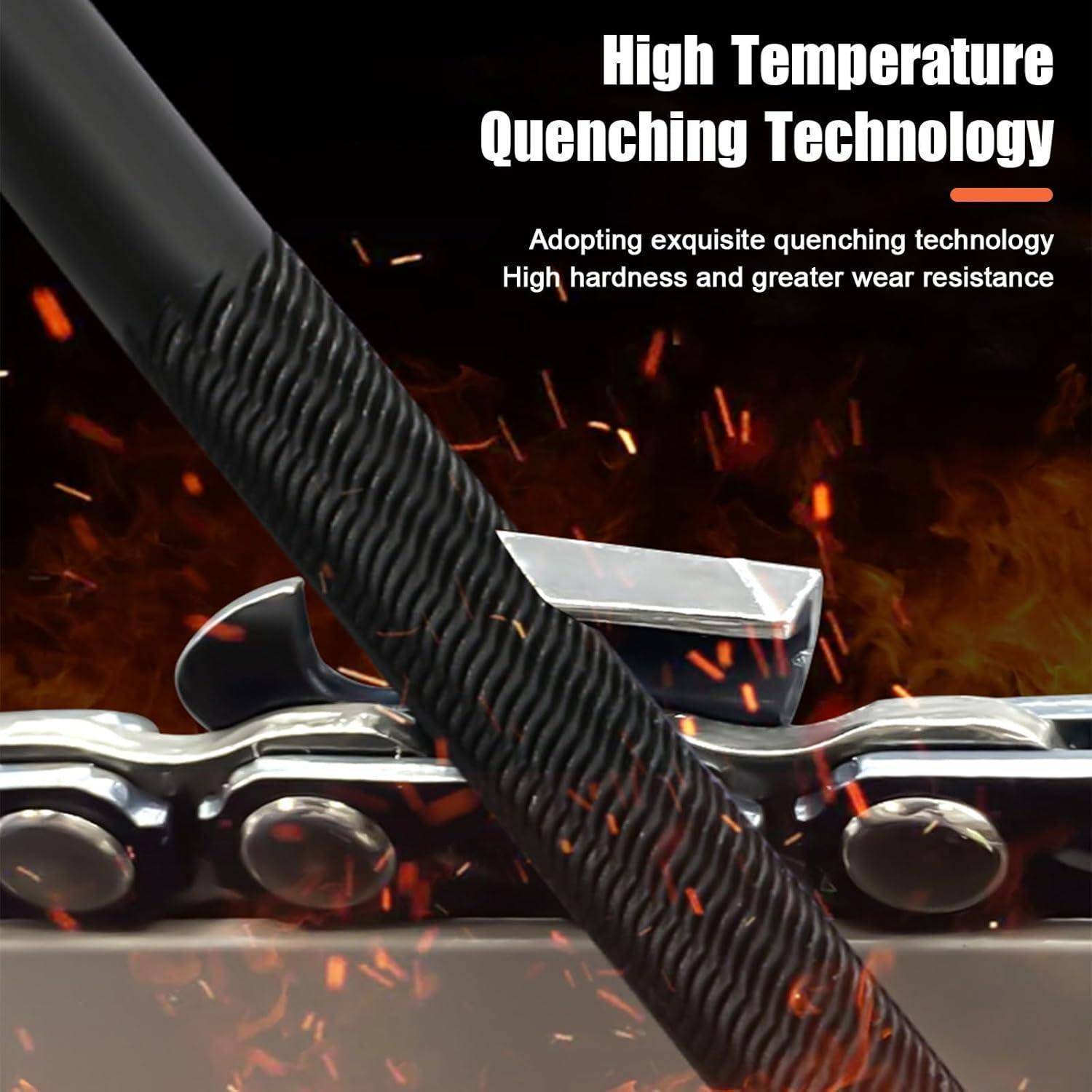 Nahaufnahme eines Hochtemperatur-Abschreckprozesses an Metall. Textuelle Hervorhebungen zeigen die Effekte der Technik: „hohe Härte und verbesserte Verschleißfestigkeit