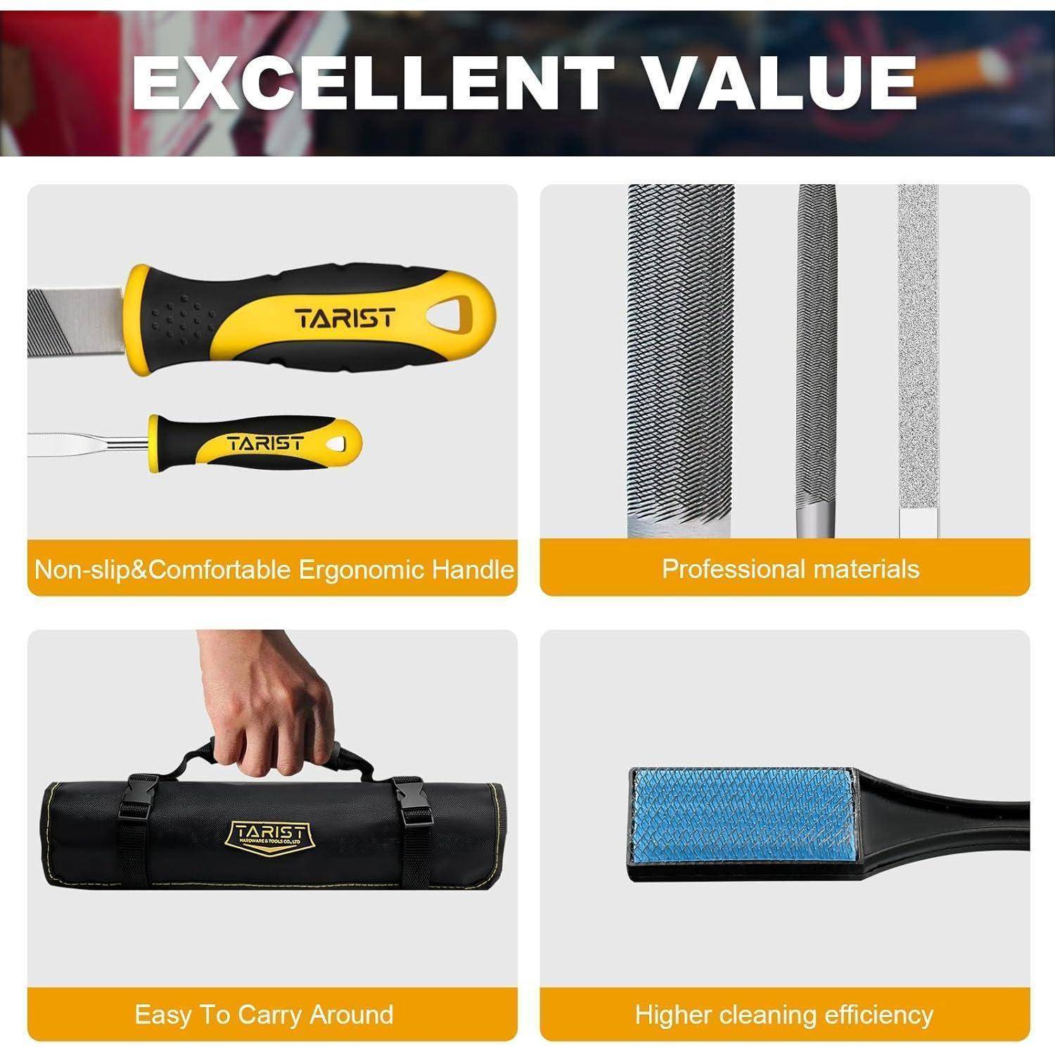 Hochwertiges Produkt mit ergonomischem Griff, professionellen Materialien, leicht zu tragendem Etui und effizientem Reinigungswerkzeug.