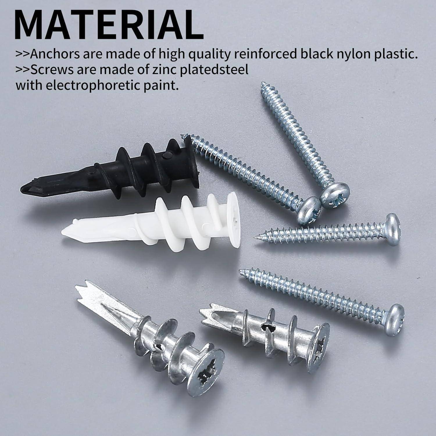 Material: Anker sind aus hochwertigem, verstärktem schwarzem Nylonkunststoff gefertigt. Schrauben bestehen aus verzinktem Stahl mit elektrophoretischer Beschichtung.