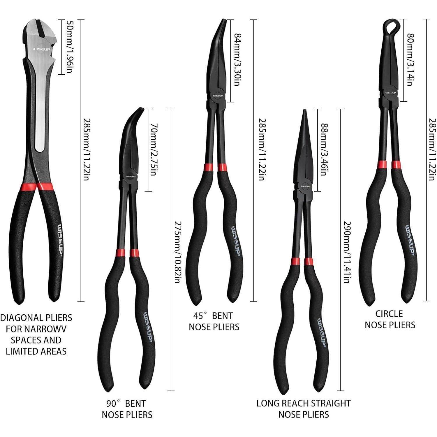 Spitzzangen-Set 5-teilig 28 cm Reichweite 45° 90° Seitenschneider
