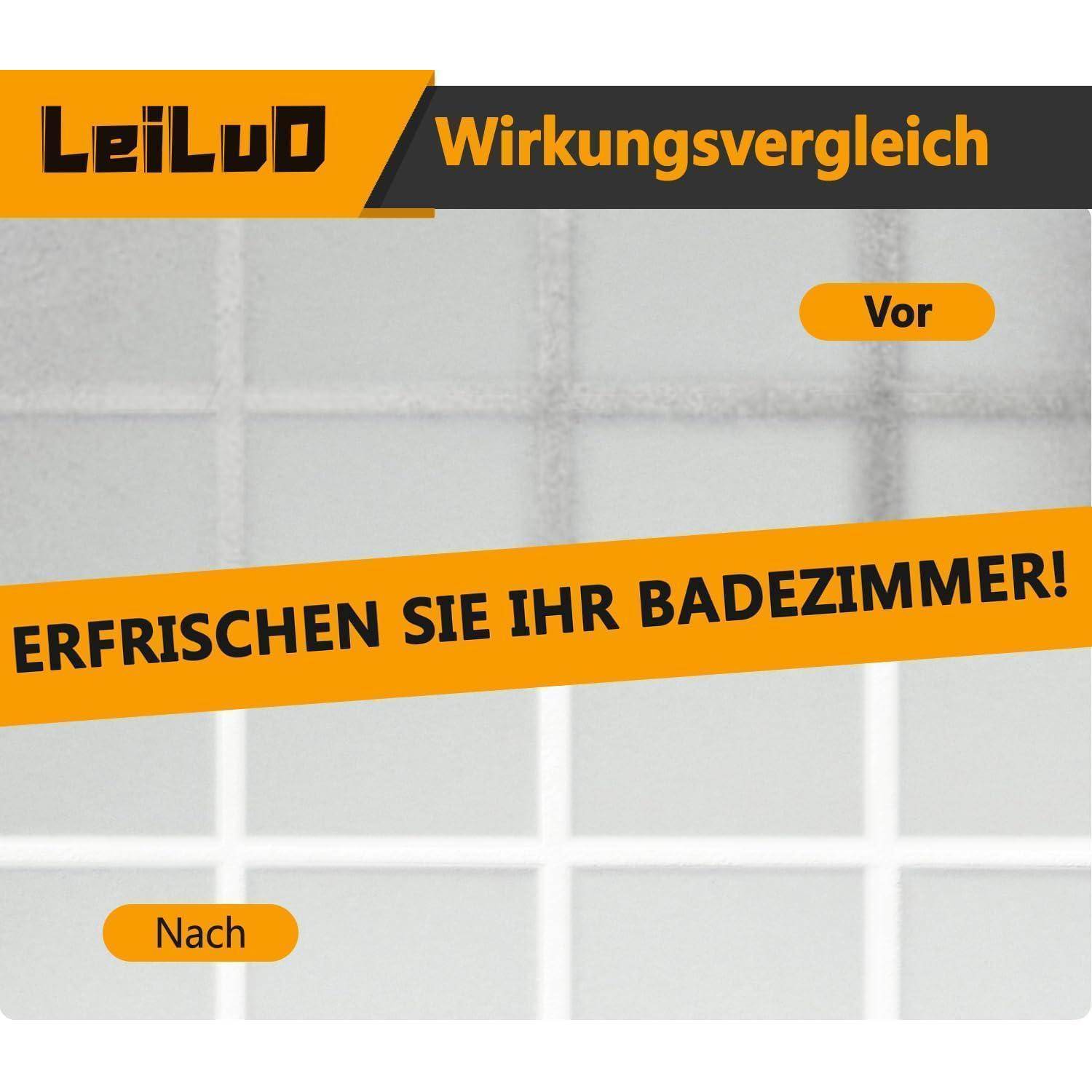Fliesen vor und nach der Reinigung. Gelber Text liest sich 'Erfrischen Sie Ihr Badezimmer!
