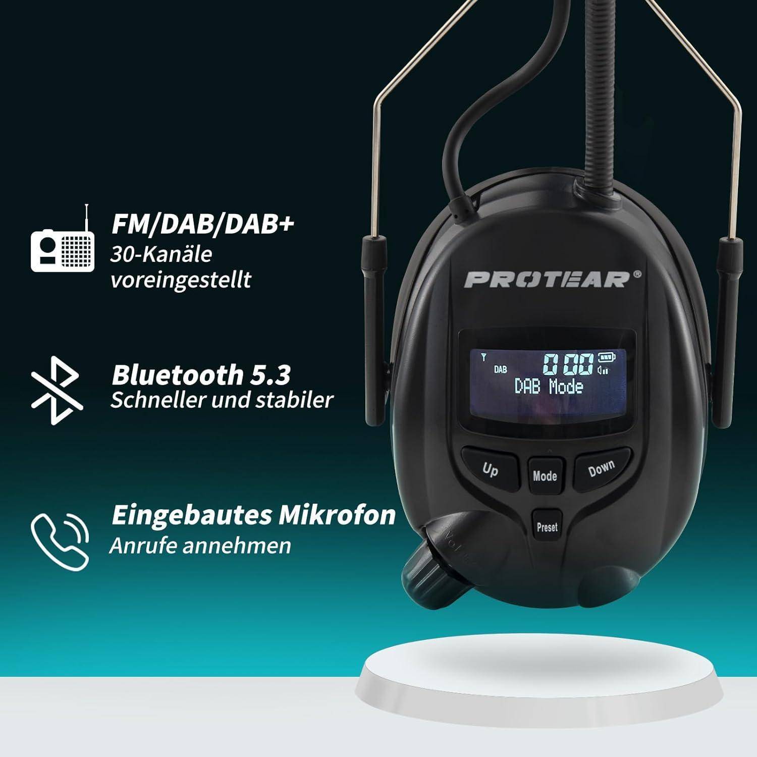 Gehörschutz Bluetooth5.3 DAB FM Radio Lithiumakku SNR30dB Schwarz-dab