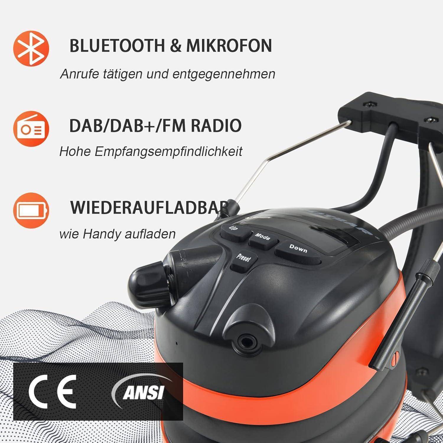 Gehörschutz Bluetooth DAB FM Noise Cancelling SNR30dB Orange